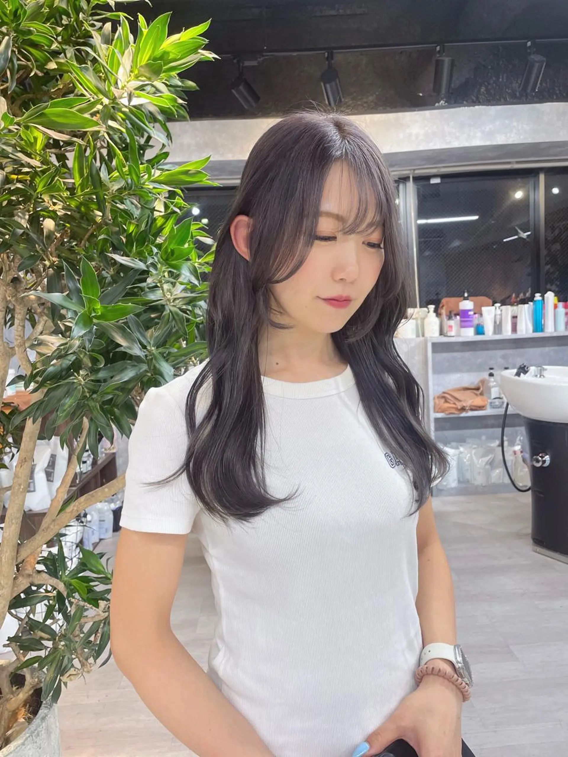 セミロング カラー ブリーチ 韓国風ヘア 宮城 ほのかのヘアスタイル