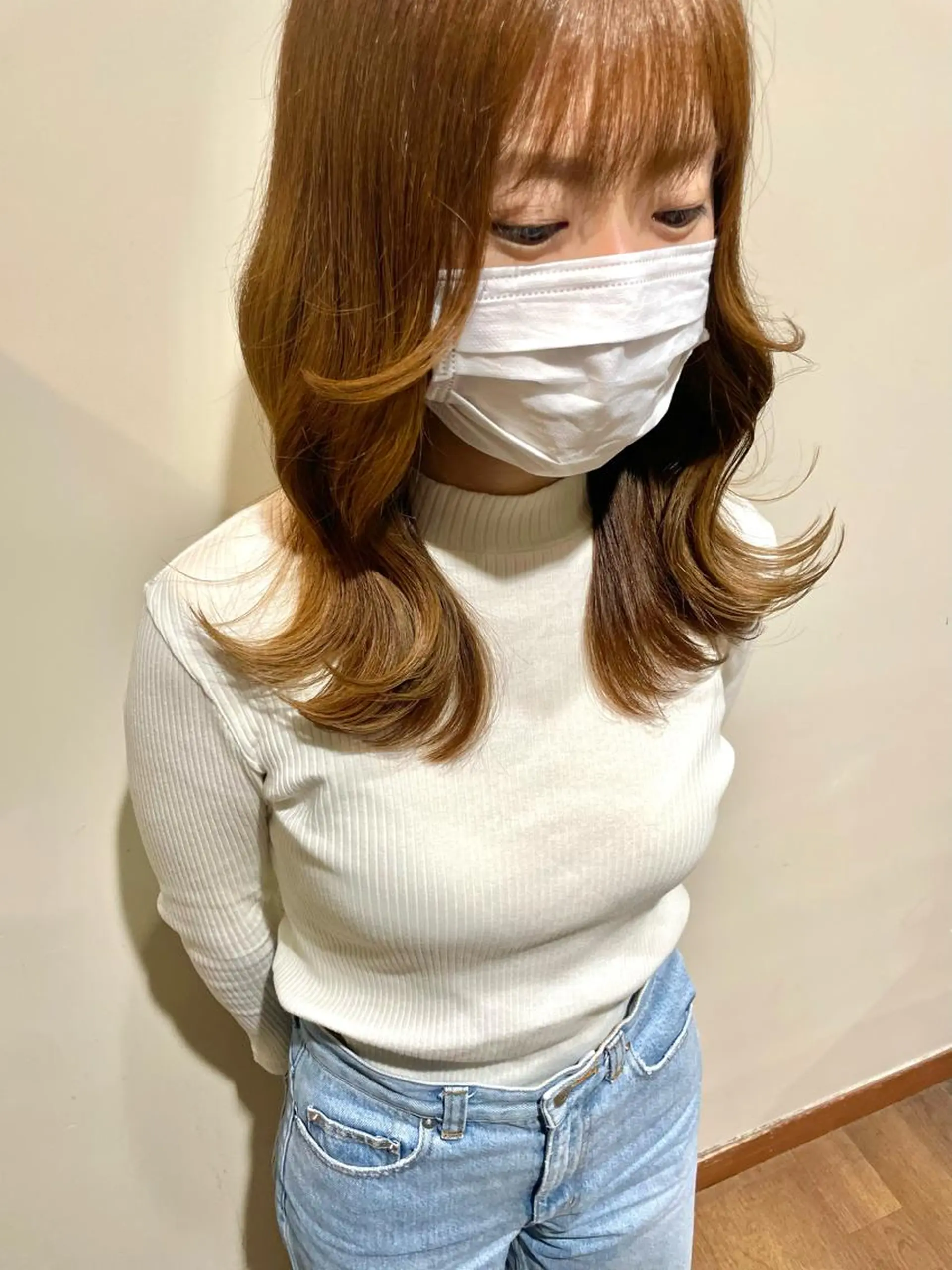 ミディアム カラー ベージュカラー ブリーチ ブラウンカラー ブラウンベージュ ブリーチなしカラー カット ヘアカラー トリートメント 羽田翔大/ブリーチ/ ボブカット/店長のヘアスタイル