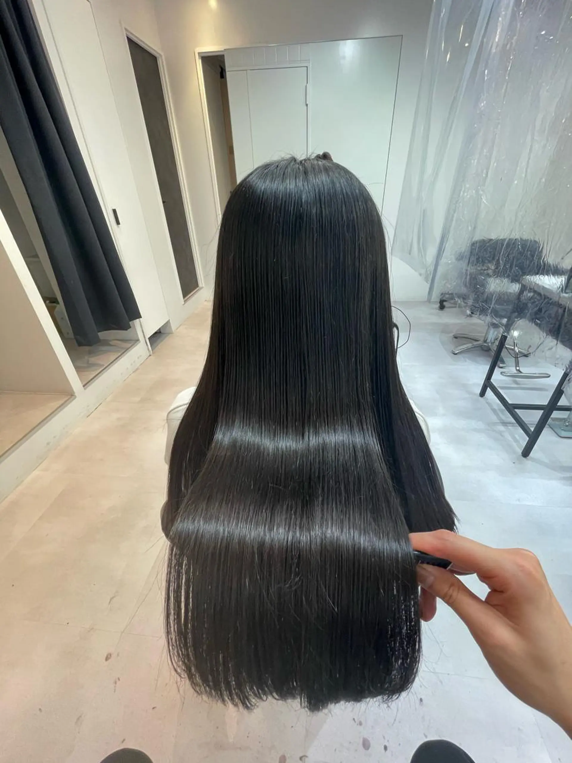 ロング パーマ カット 縮毛矯正 髪質改善× ハイライト溝江のヘアスタイル