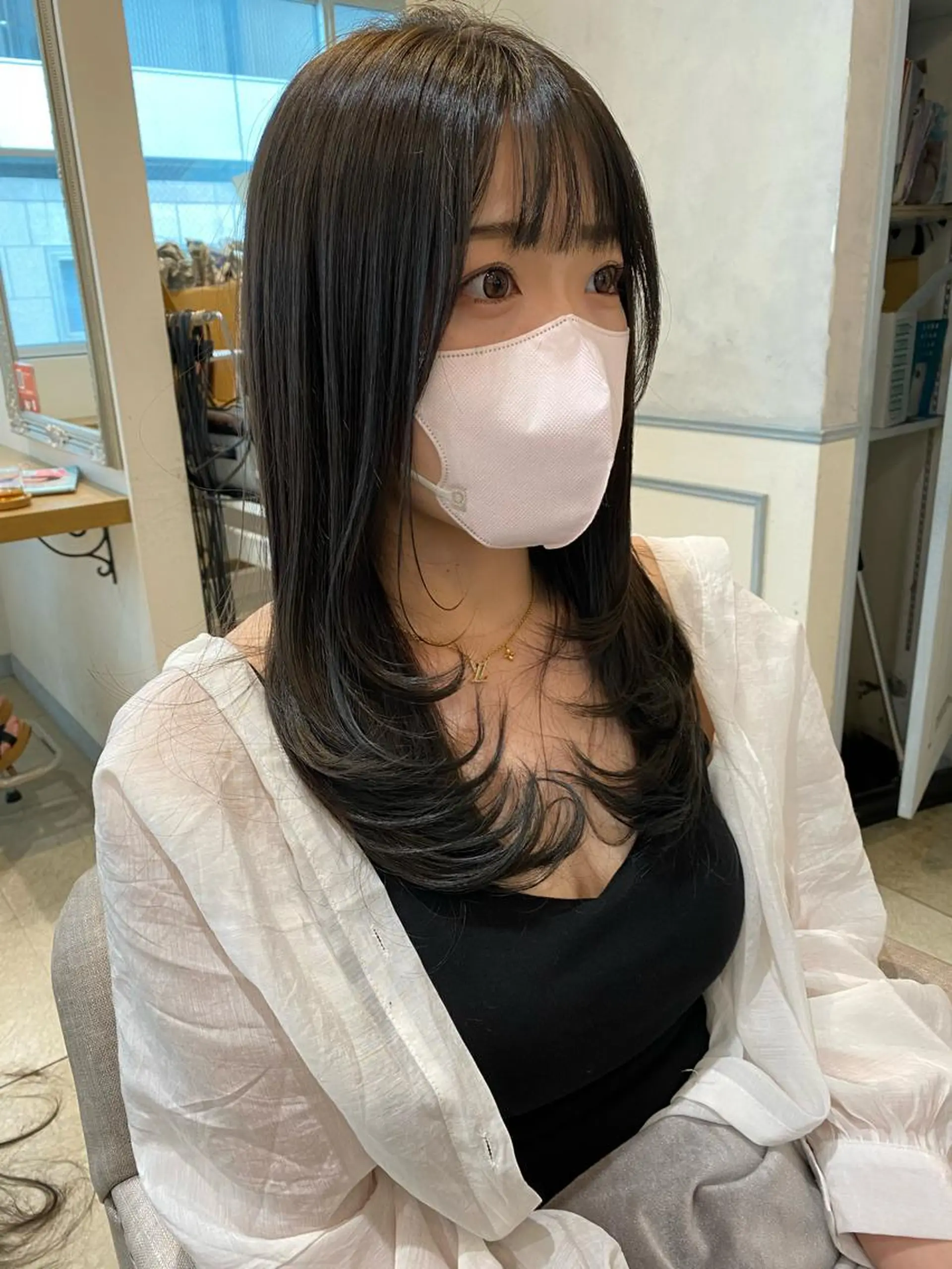 セミロング ワンホンヘア Livnaリヴナ立川所属・レイヤー/ハイライト /立川/赤池宏隆のヘアスタイル