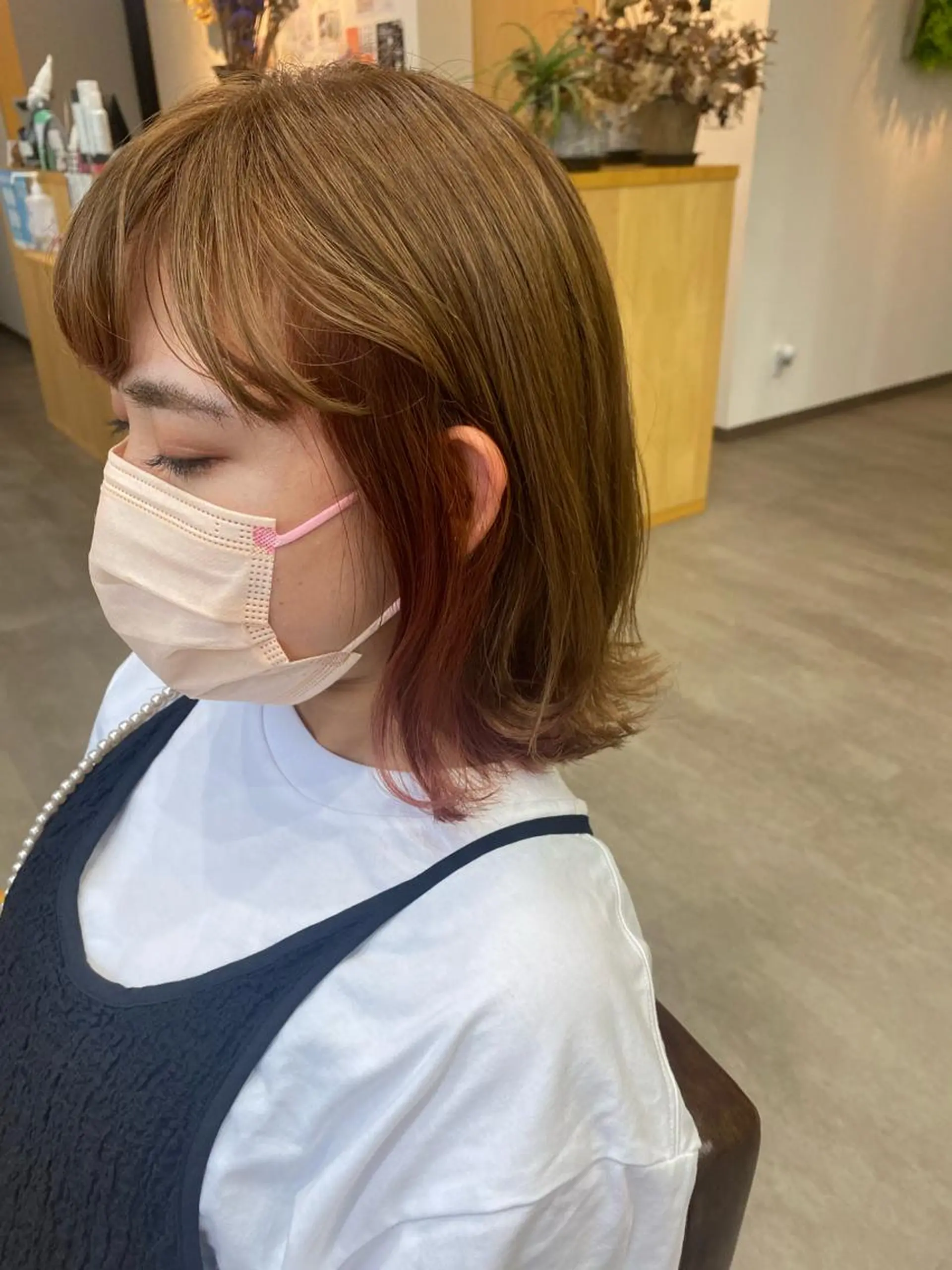 ミディアム カラー オレンジ ブリーチなしベージュ /ヘアセット/ミユのヘアスタイル