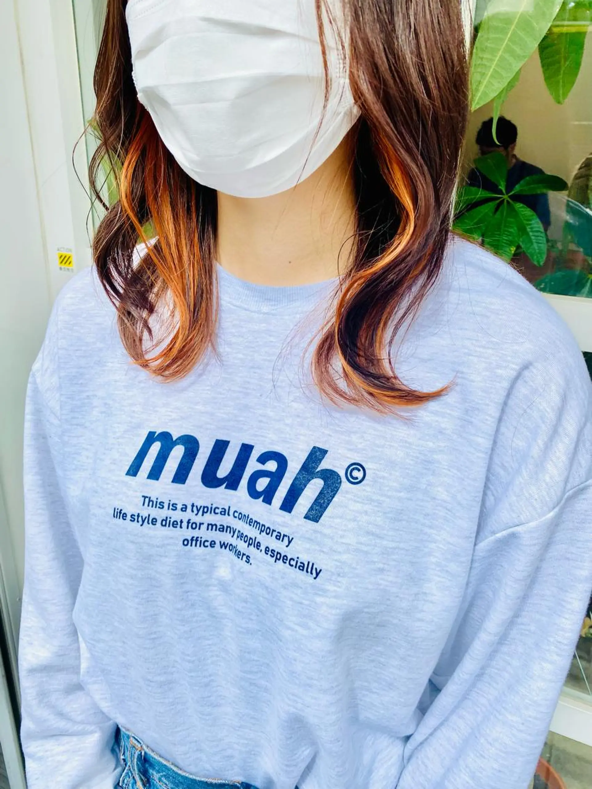 ミディアム カラー オレンジ カット ヘアカラー トリートメント わかばやし ゆうこのヘアスタイル