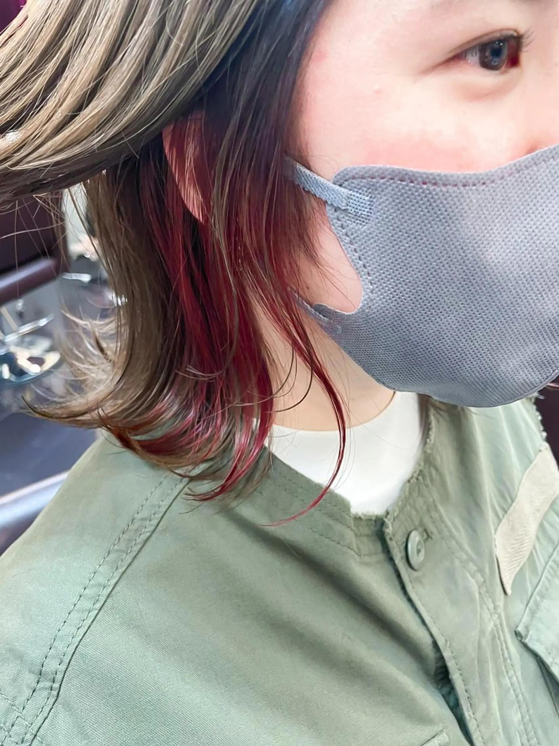 ミディアム カラー ミディアムパーマ アッシュ アッシュブラウン ベージュカラー 黒髪 髪質改善&韓国風特化 型サロン ミシェリーのヘアスタイル