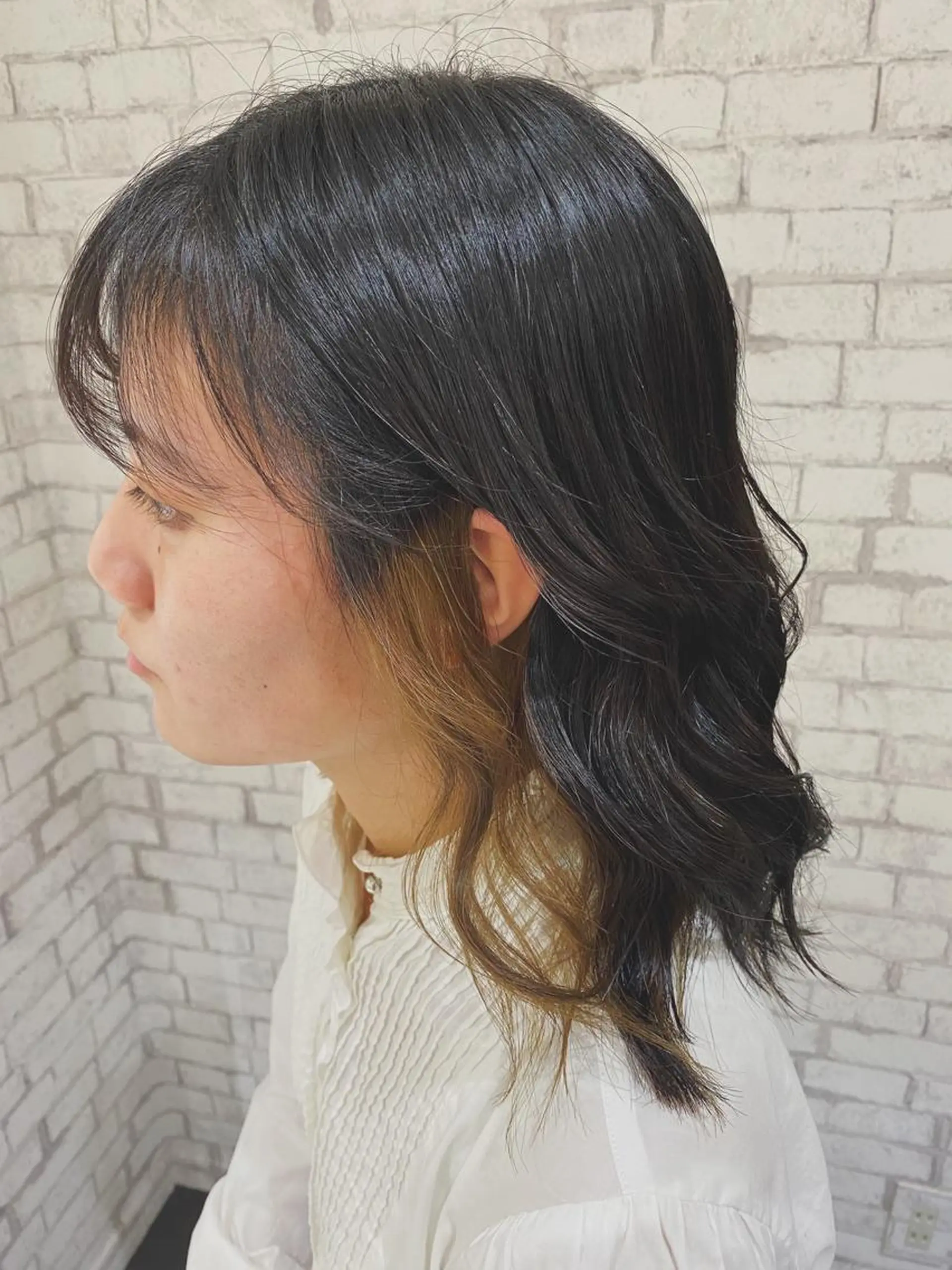 ミディアム カラー ヘアアレンジ ブリーチなし艶カラー 東家のヘアスタイル