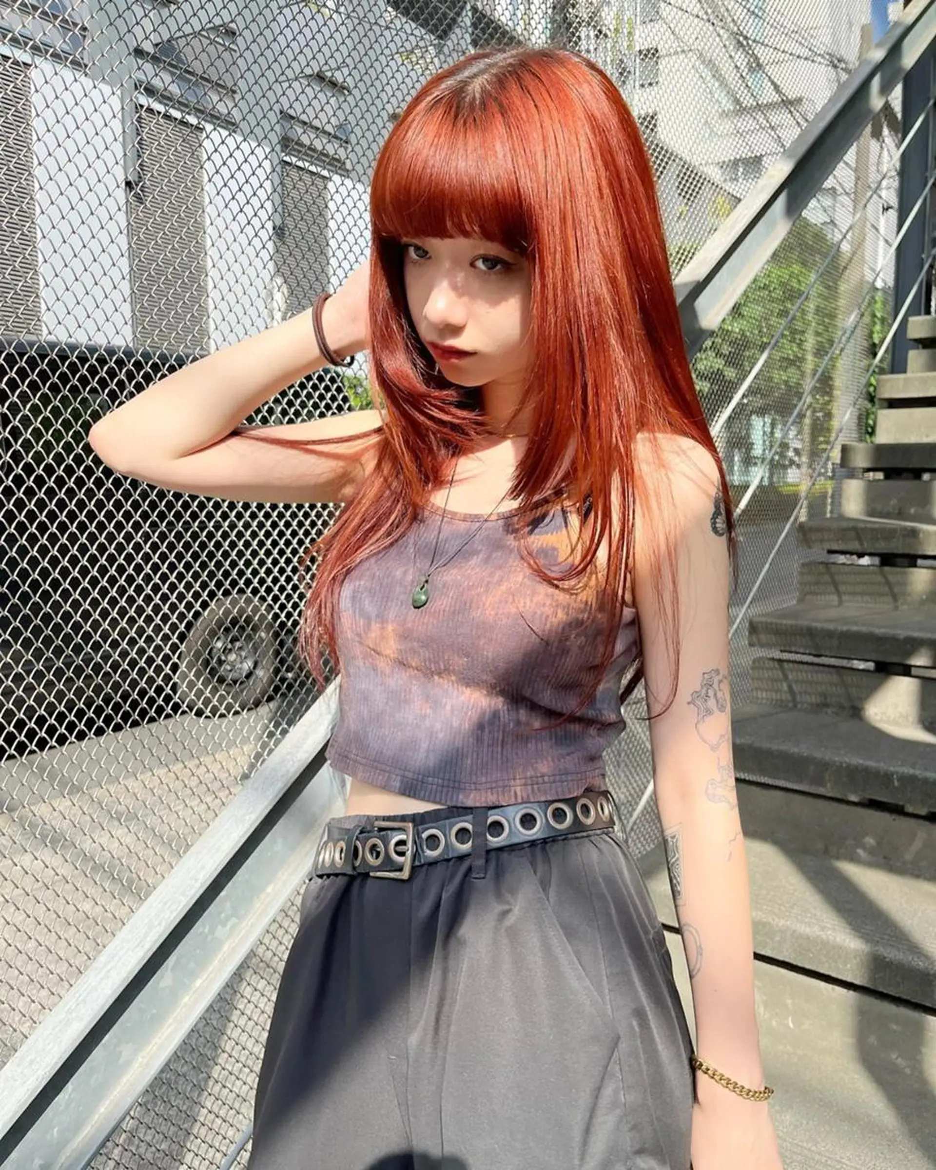 ロング 韓国風カラー オレンジブラウン ボブ くせ毛 顔まわりレイヤー 韓国/髪質改善💘 櫻井かれんのヘアスタイル