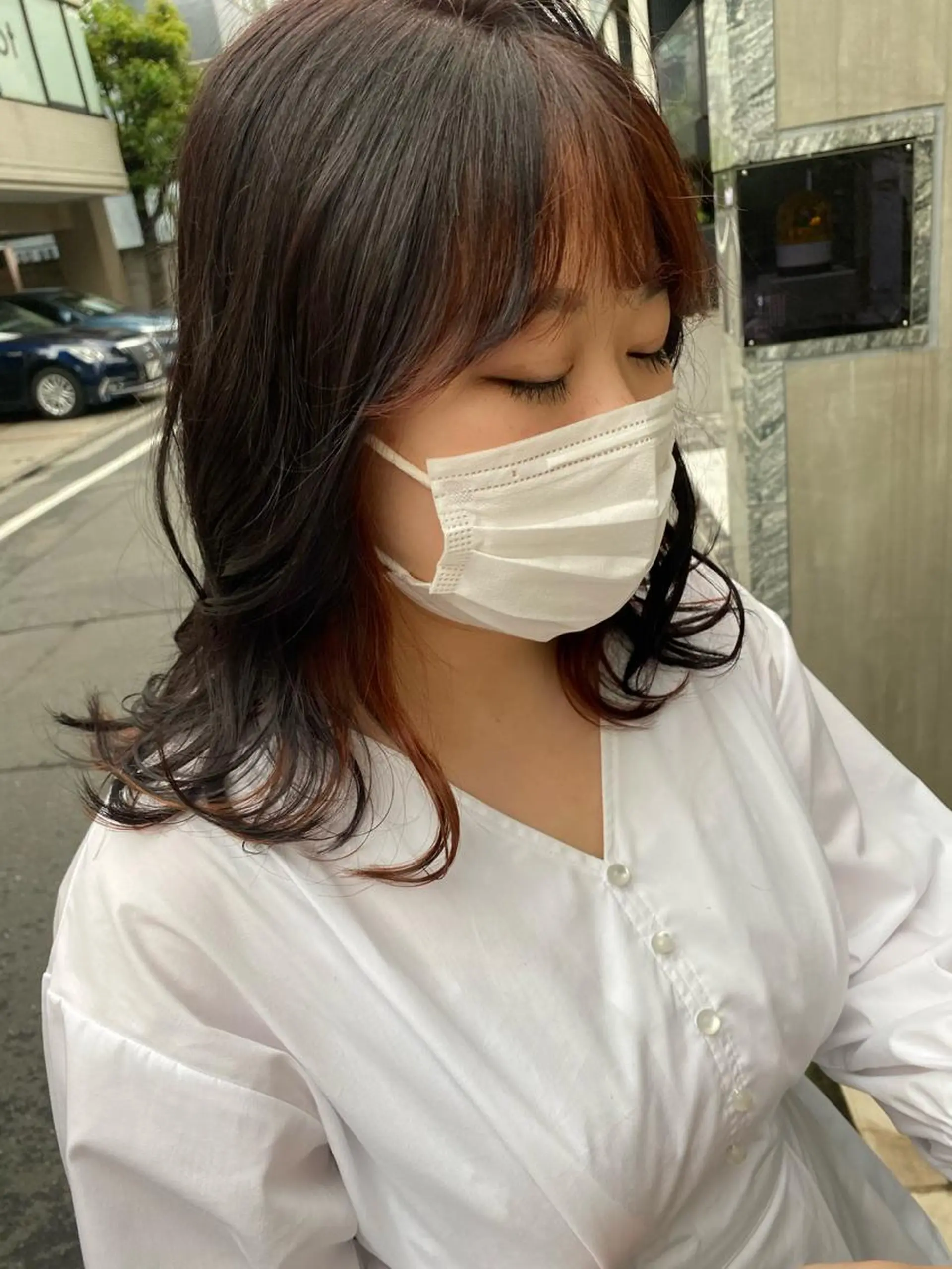 ミディアム カラー オレンジ 赤み消し韓国ヘア レイヤー縮毛🤍渡邉のヘアスタイル