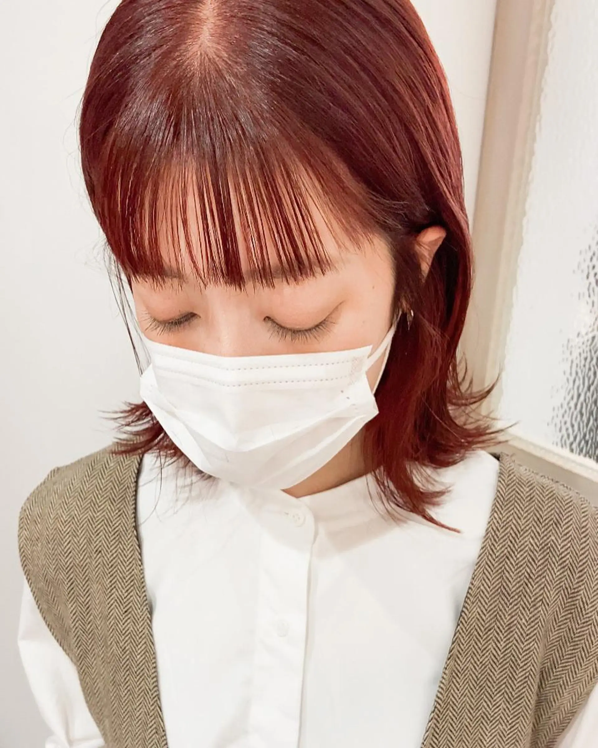 ミディアム カラー ヘアアレンジ オレンジ 竹内啓太 ボブのヘアスタイル