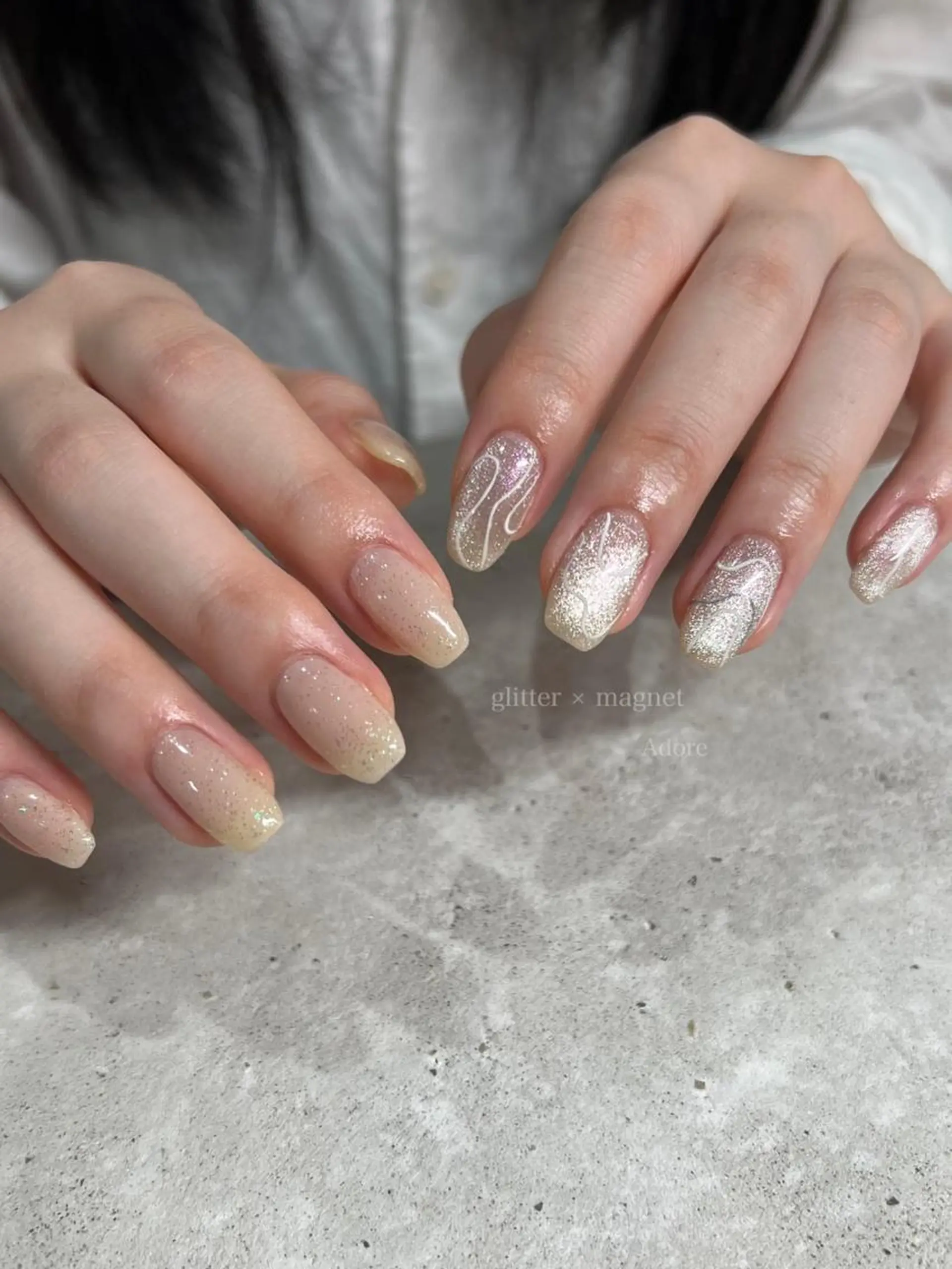 ネイル オーロラネイル ラメ(グリッター) マグネットネイル ニュアンスネイル ワンカラーネイル ハンドネイル Nail Adore.のネイルデザイン