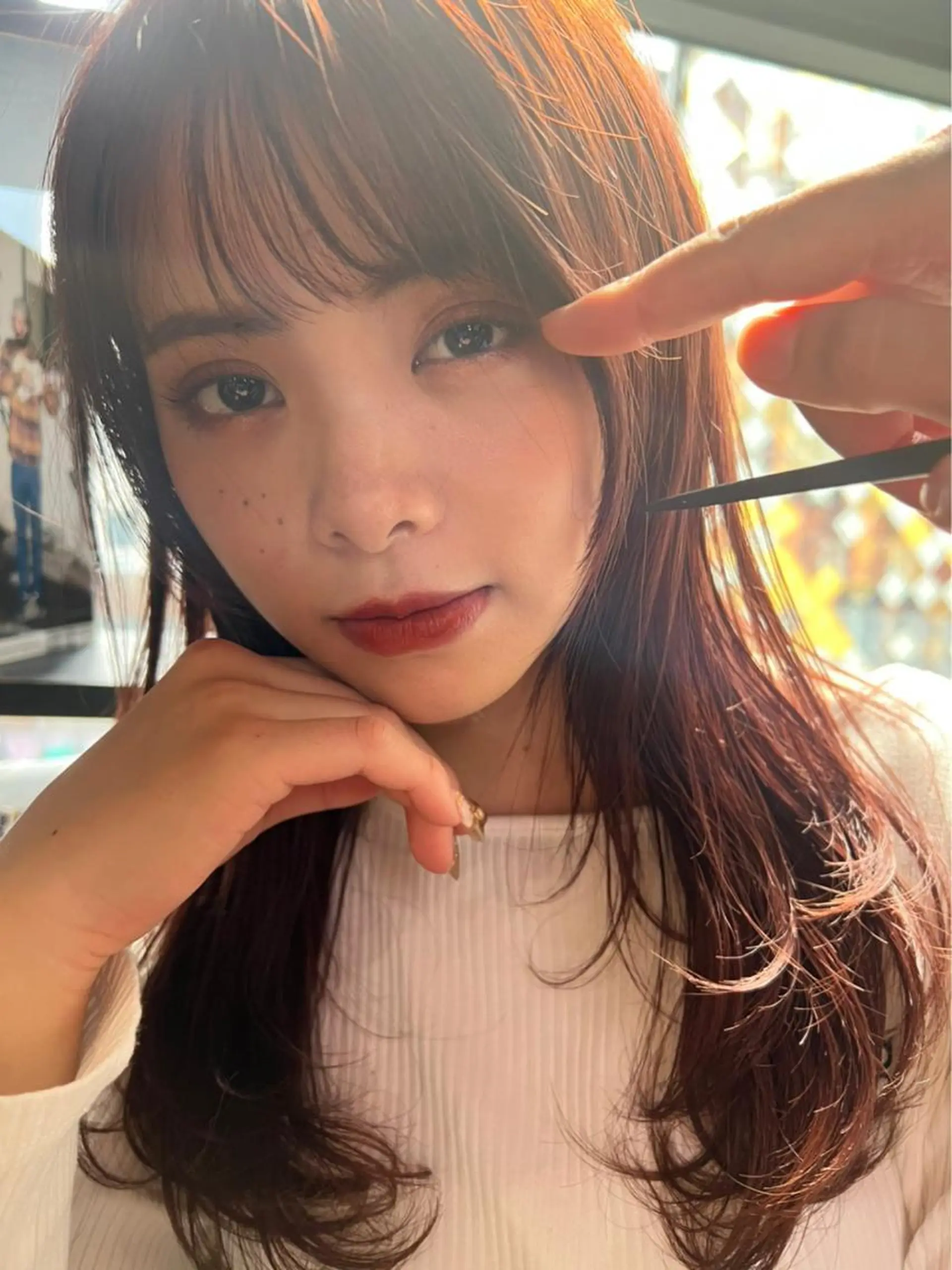 セミロング カラー パーマ レイヤーカット 美髪改善ストレート/ 植村友哉のヘアスタイル