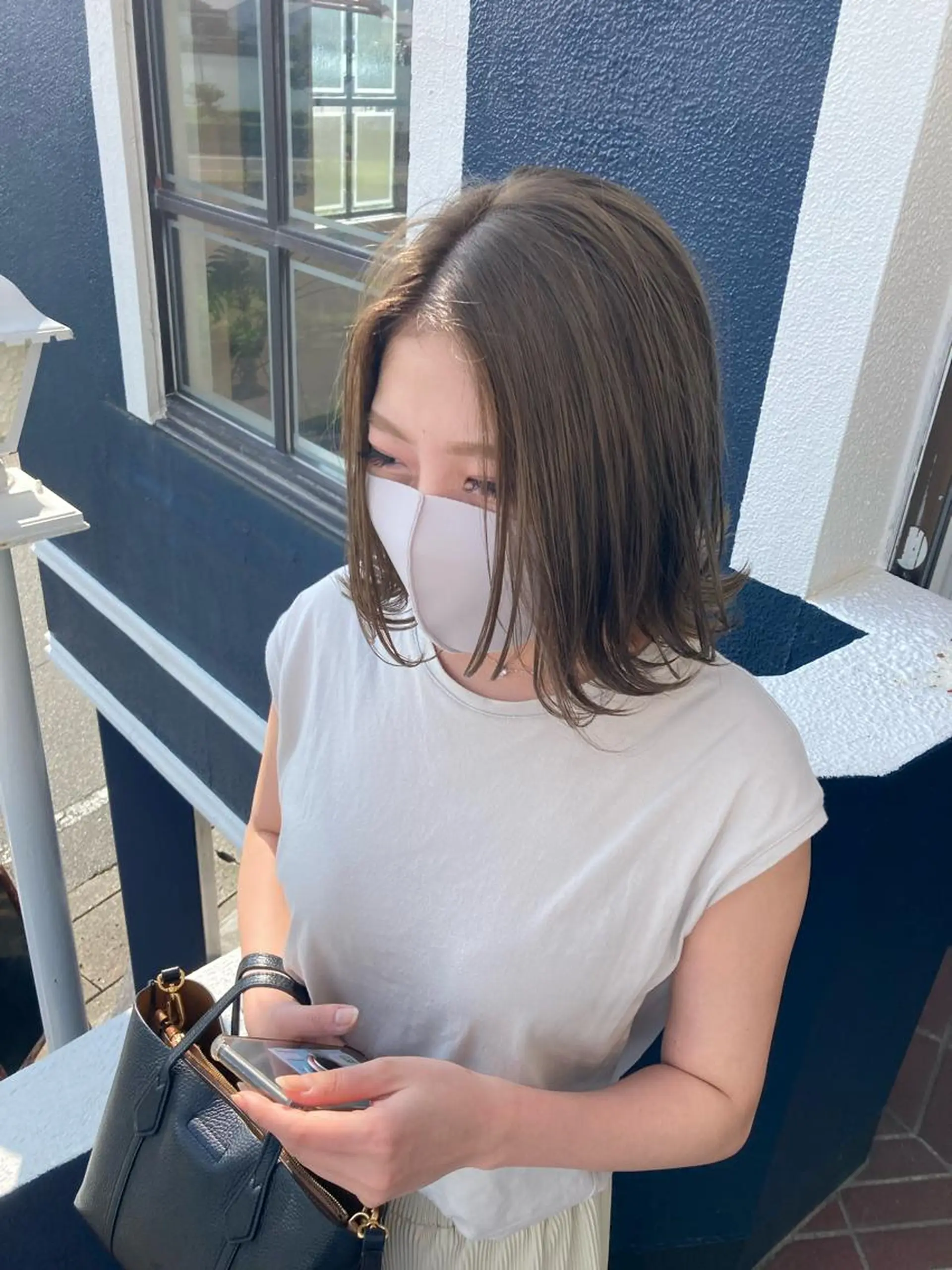 ミディアム ボブ ハイライト レイヤーカット カット ヘアカラー パーマ 縮毛矯正 大谷 哲基のヘアスタイル