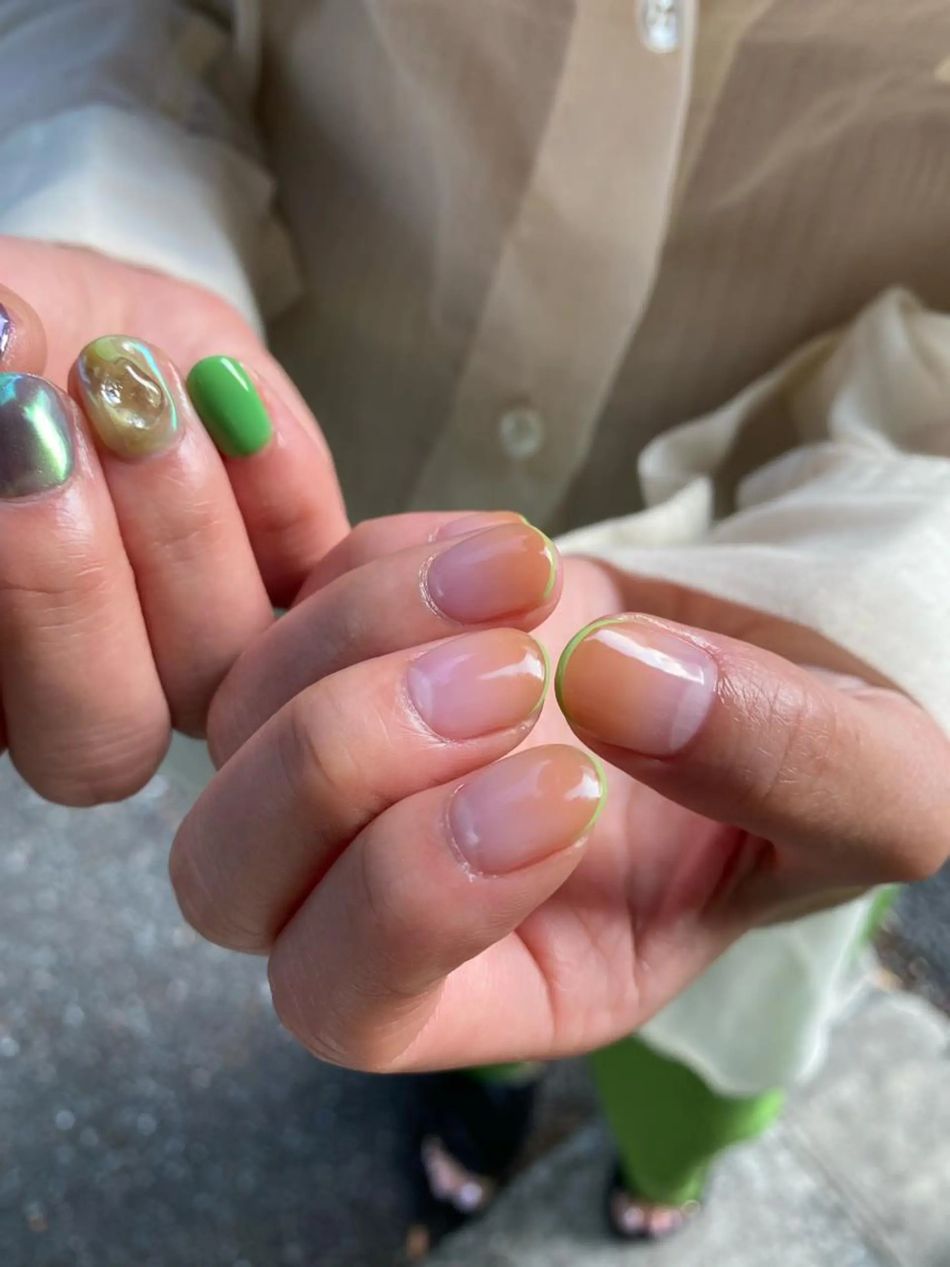ネイル フレンチネイル グリーン オレンジ 🌼大西洋子 laughl🌼のネイルデザイン
