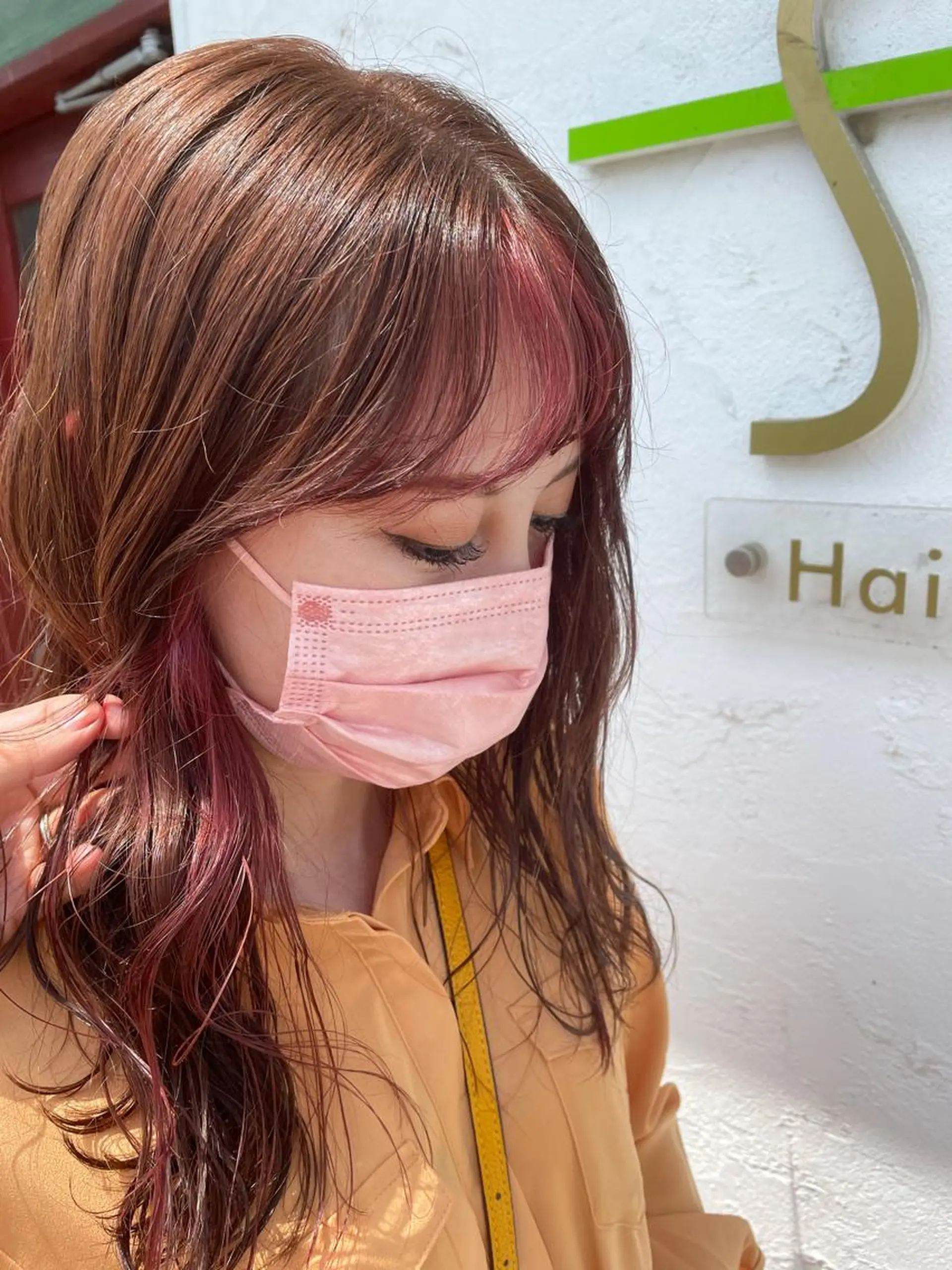 ミディアム カラー ミストバング  フェイスフレーミング インナーカラー ピンクカラー ヘアカラー 北九州美容室 🕊️わかな✂︎のヘアスタイル