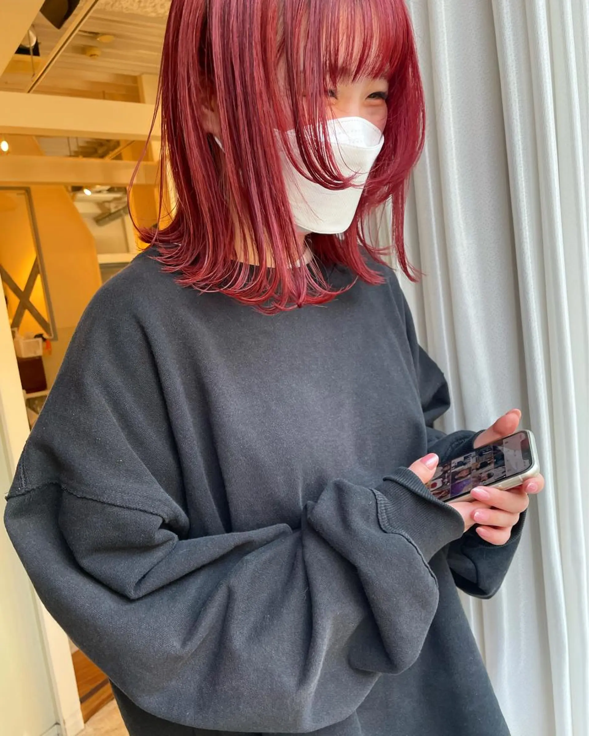 ミディアム カラー レッドカラー 顔周りカット ウルフカット ヘアカラー レイヤー/ボブ/ 顔周り/yukinaのヘアスタイル