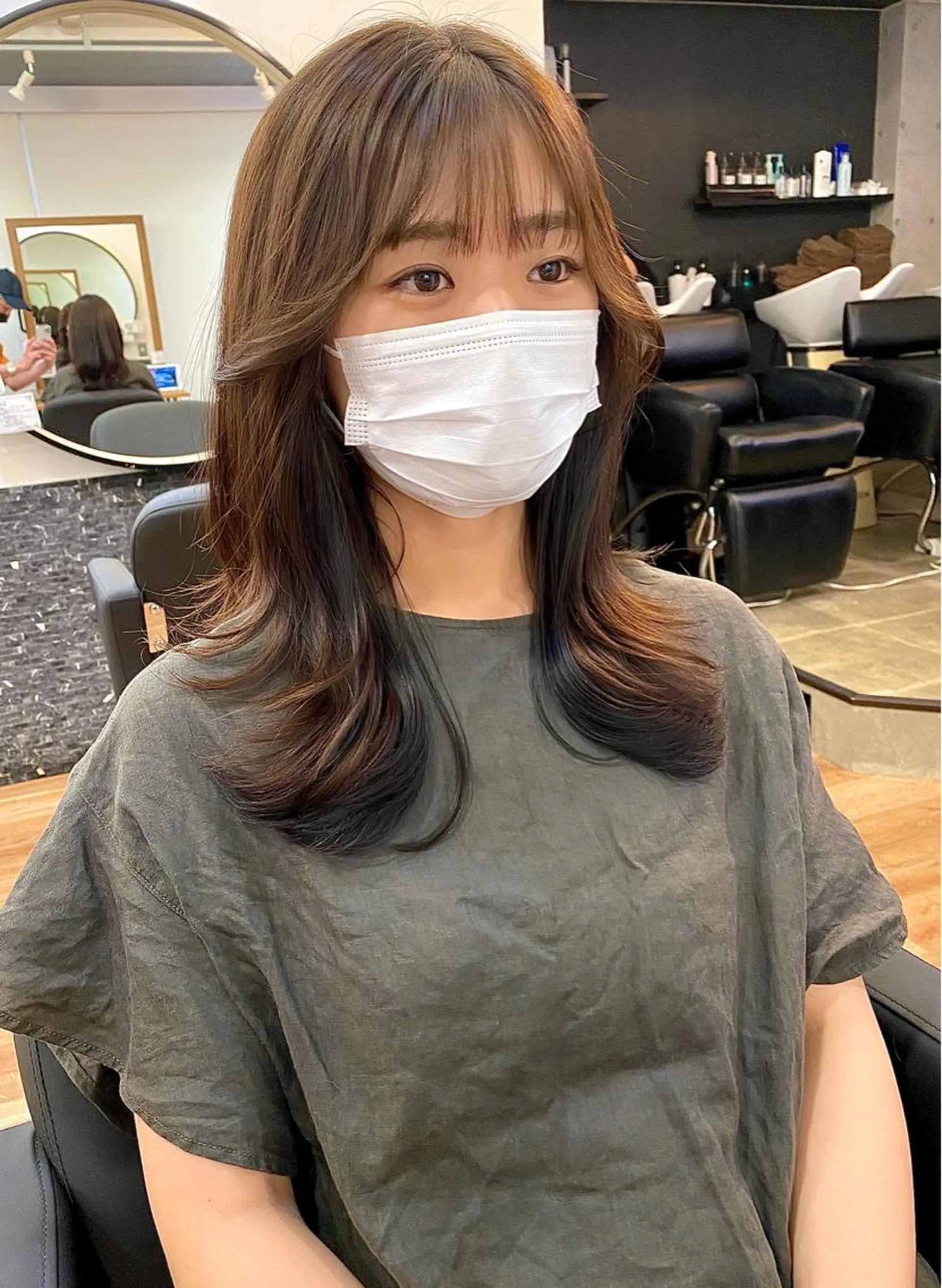 セミロング ボブ くびれヘア エギョモリ タンバルモリ 韓国風ヘア カット ヘアカラー トリートメント 大人可愛いヘア 大田のヘアスタイル