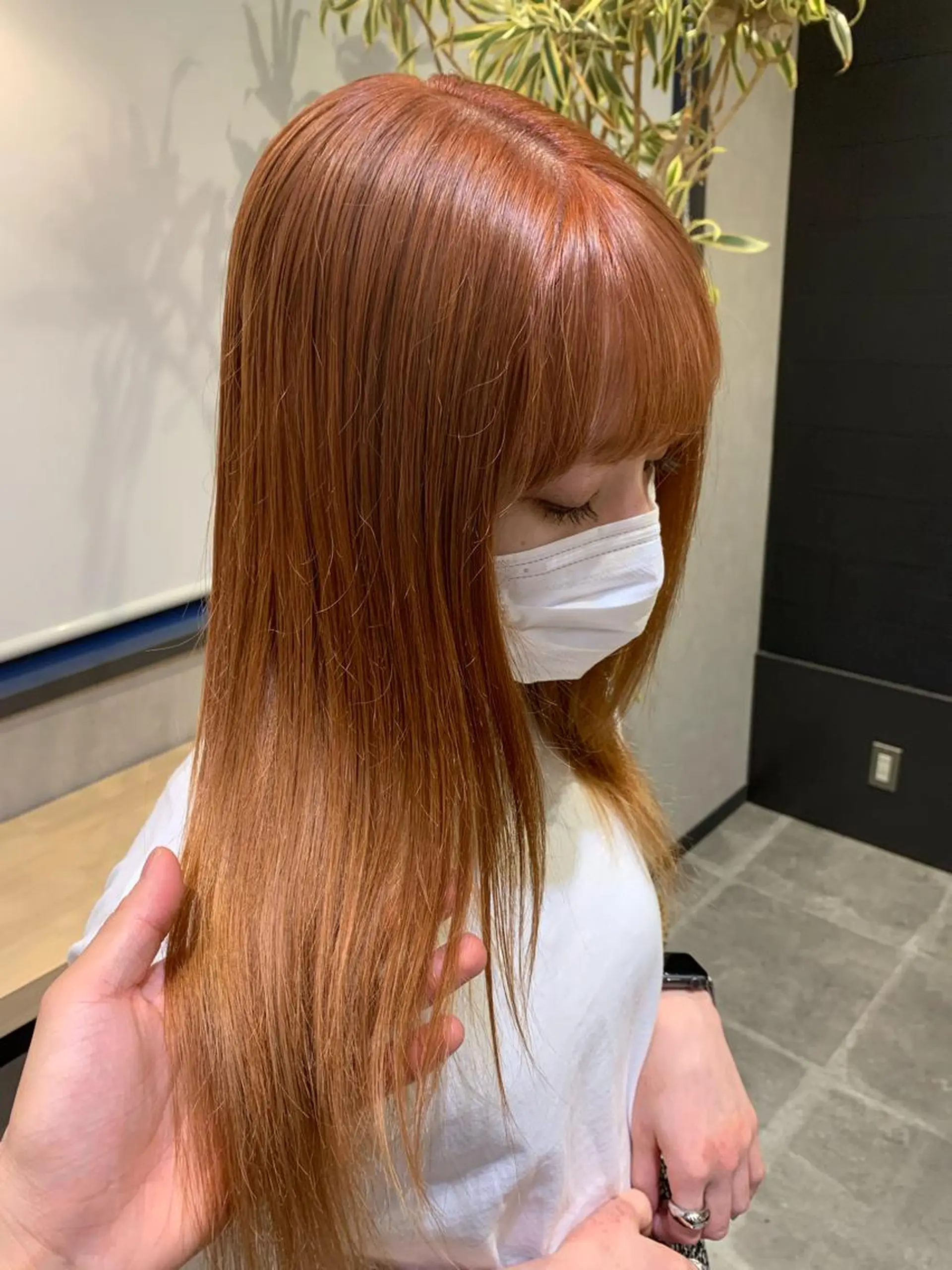 ロング カラー ブリーチ ブラウンカラー ケアブリーチ オレンジ オレンジブラウン 名古屋／デザイン／ ブリーチ/松井亮磨のヘアスタイル