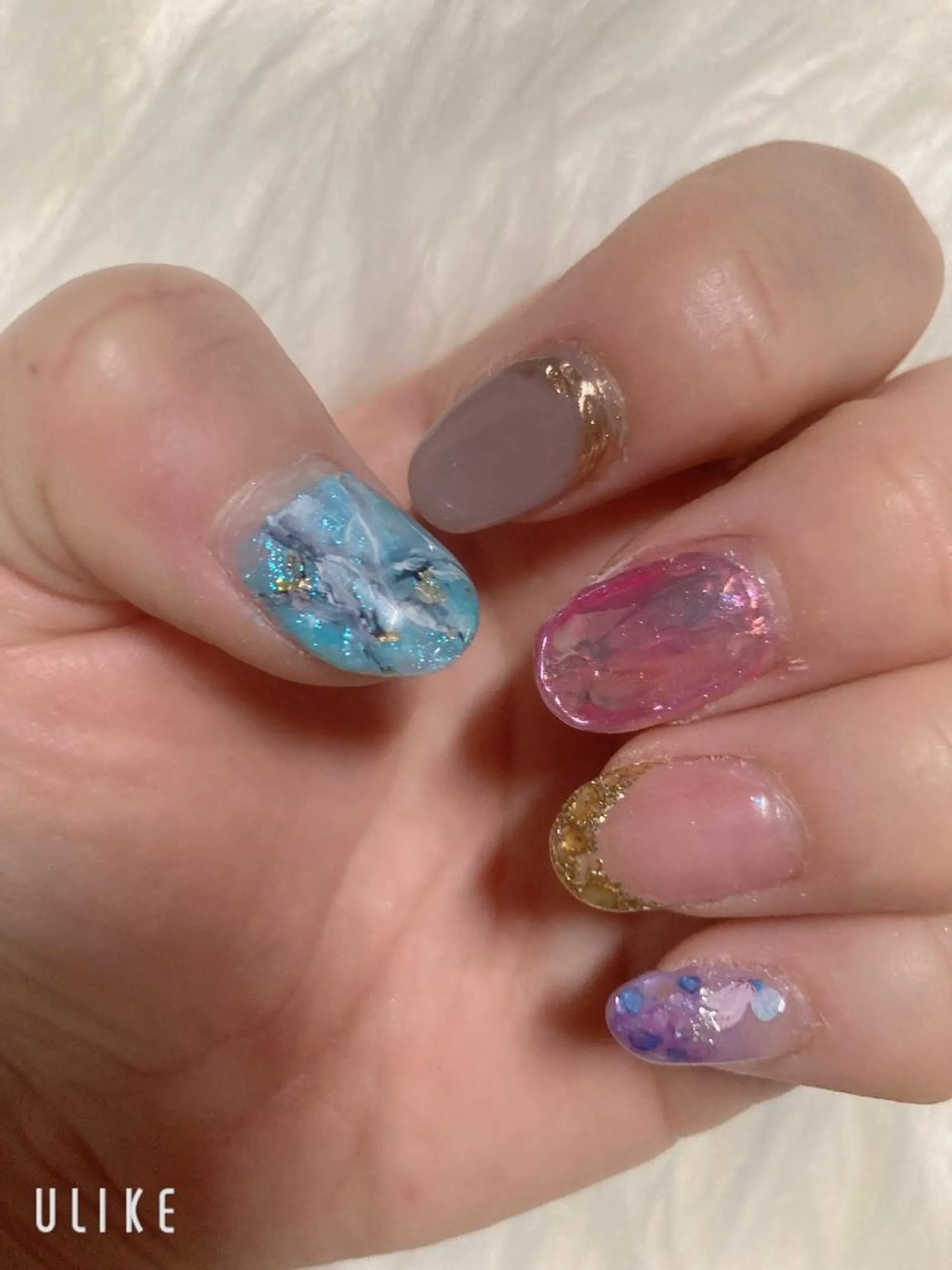 ネイル フレンチネイル ガラスフレンチ 氷ネイル・うるうるネイル 大理石ネイル(マーブル) ネイルケアサロン Campanulaのネイルデザイン