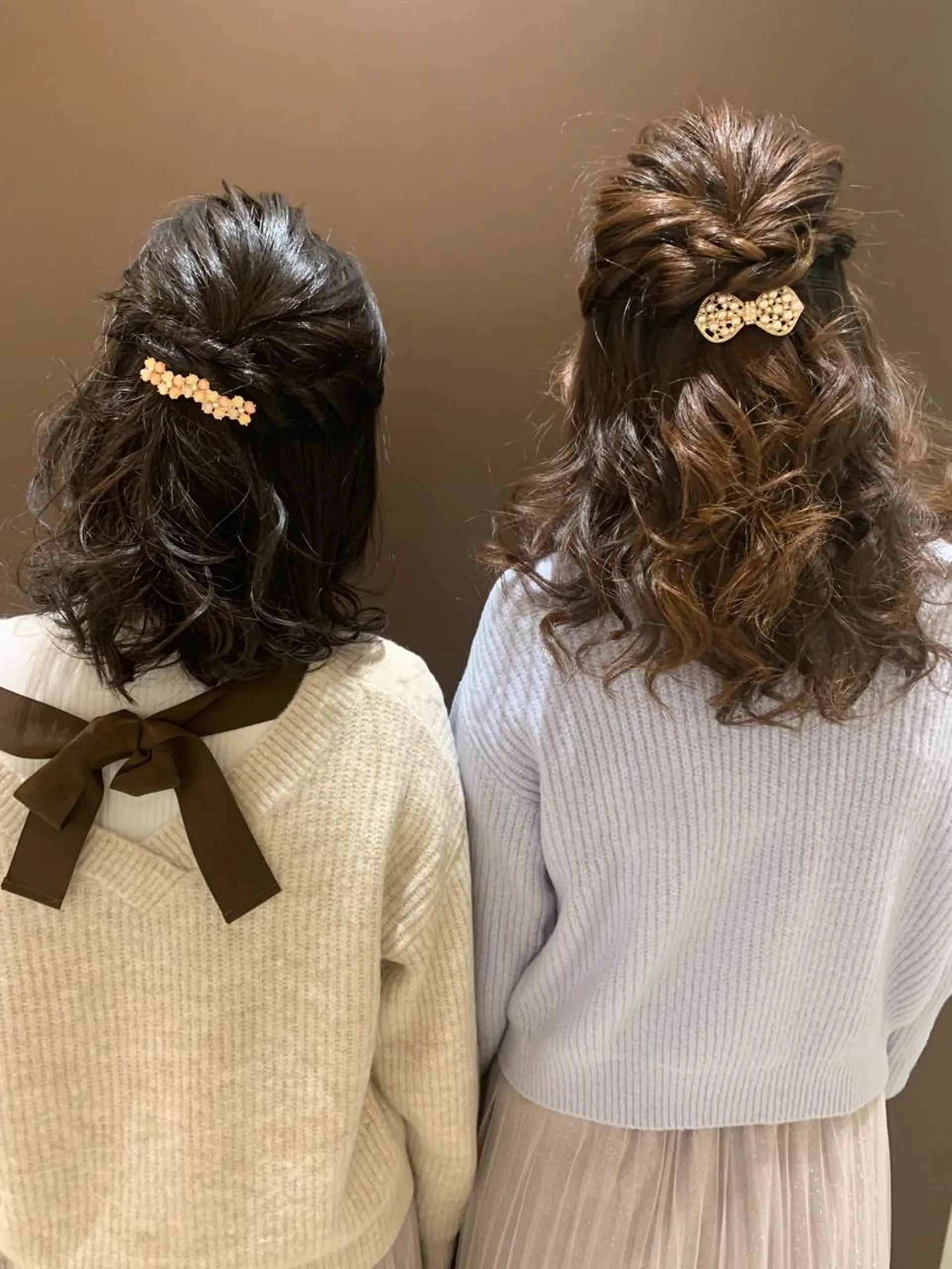 セミロング カラー ヘアアレンジ ハーフアップ ヘアセット きむえり/髪質改善 /セット/カラーのヘアスタイル