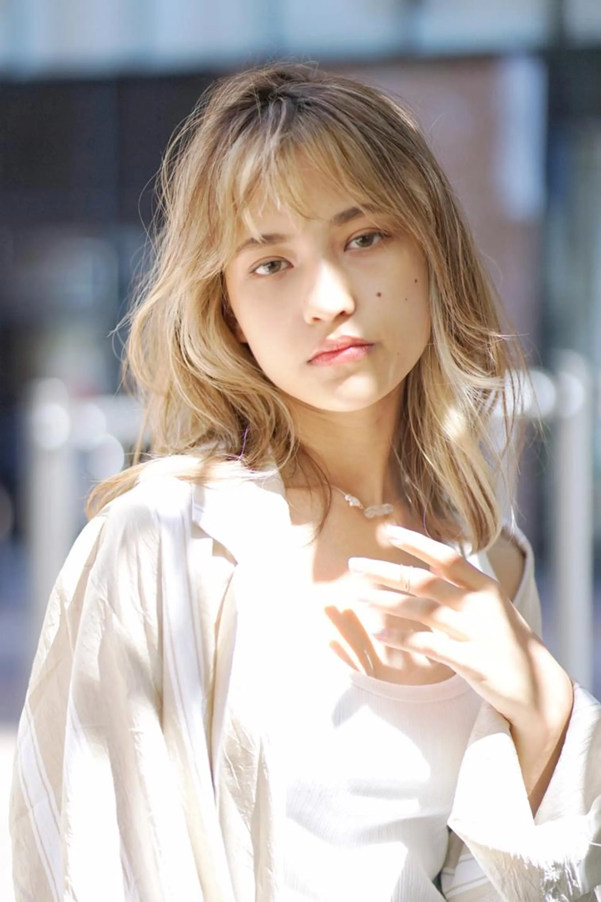 セミロング セミロングパーマ アッシュ アッシュブラウン ボブ 斜めバング N° jemica 札幌のヘアスタイル