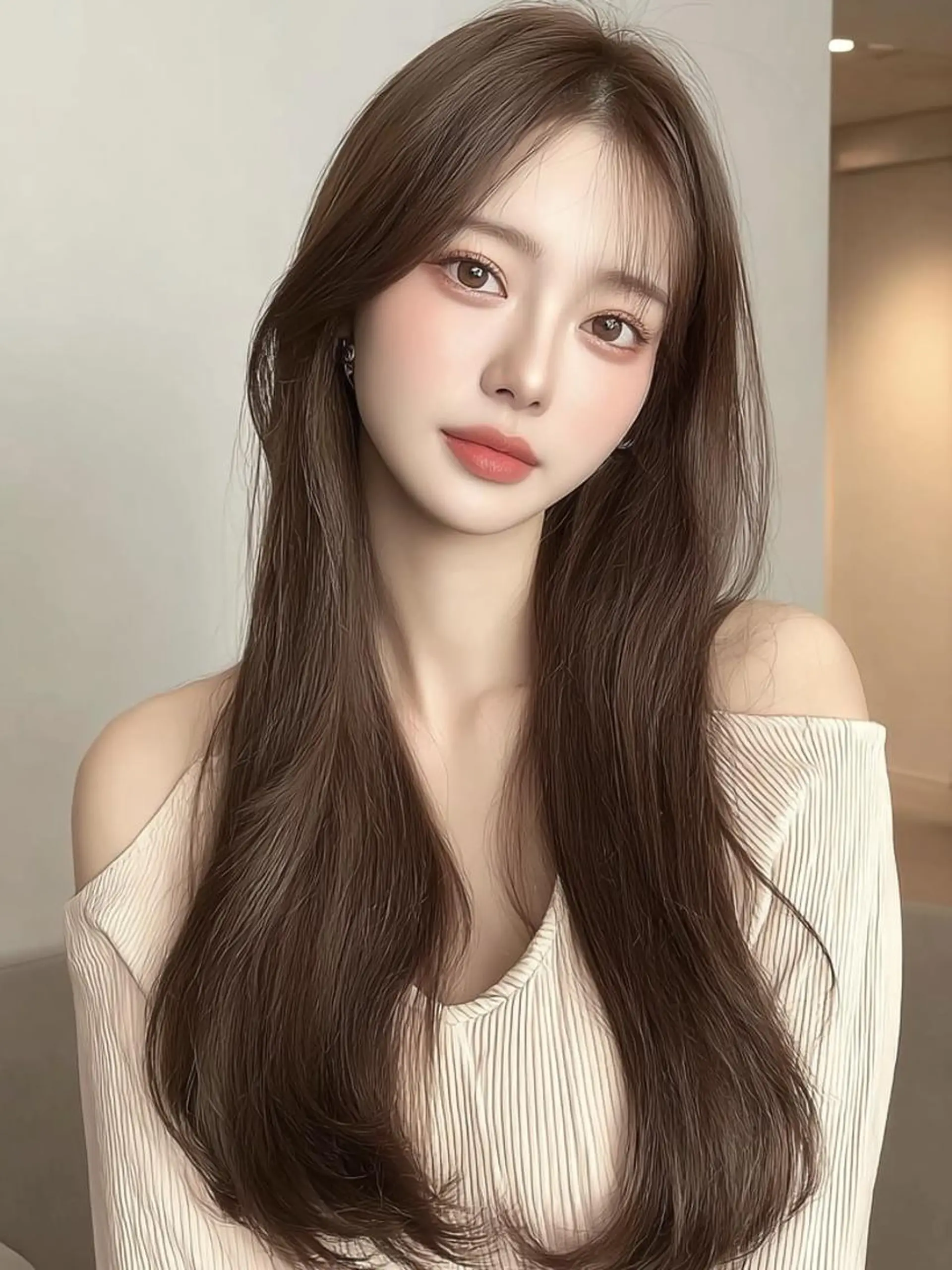 ロング ボブ 顔まわりレイヤー 髪質改善 韓国風ヘア レイヤーカット ヘアカラー トリートメント 松井 美祐宇のヘアスタイル