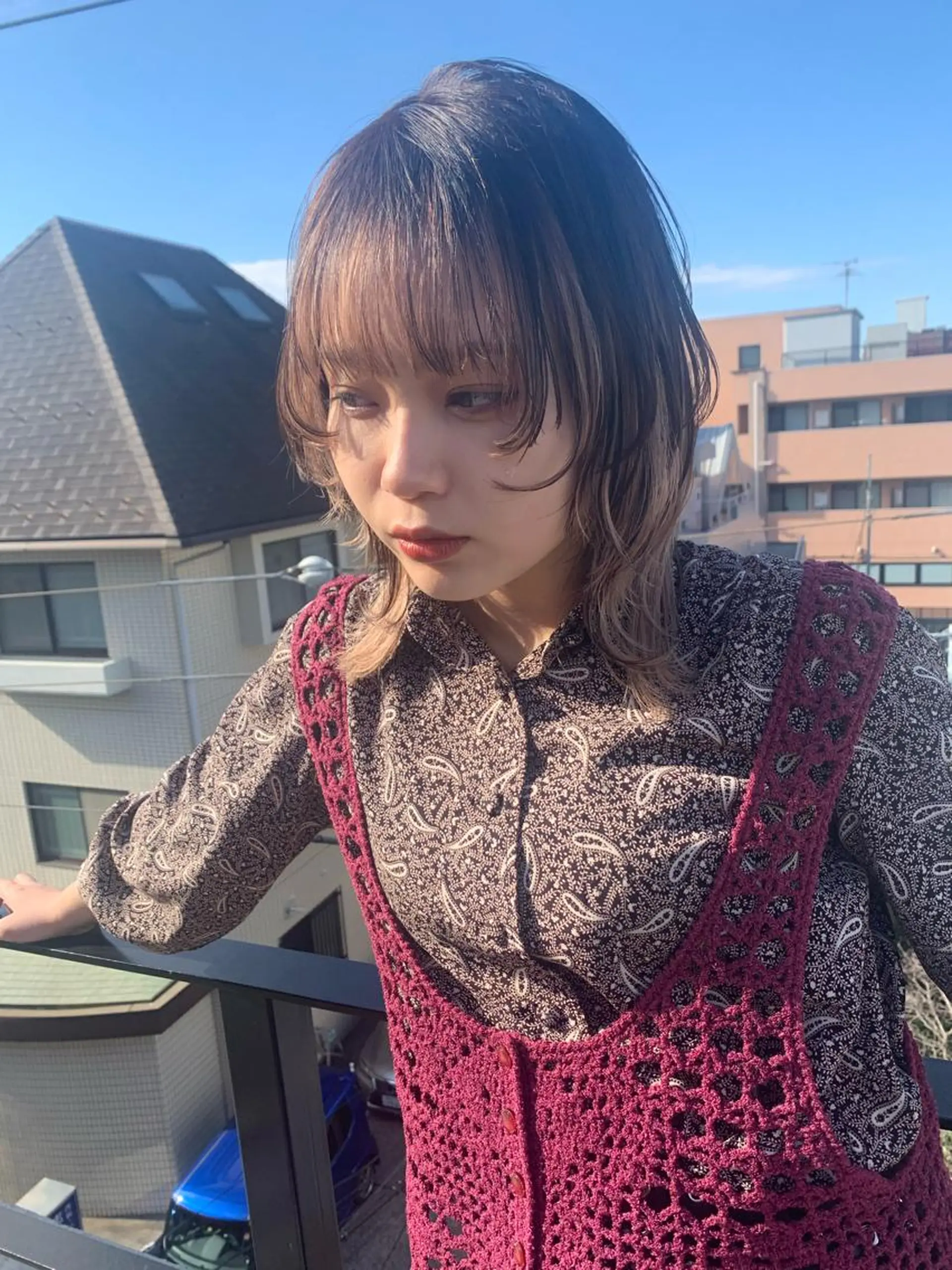 ミディアム カット ヘアカラー トリートメント ブリーチ/ウルフ ハッシュカット/石山のヘアスタイル