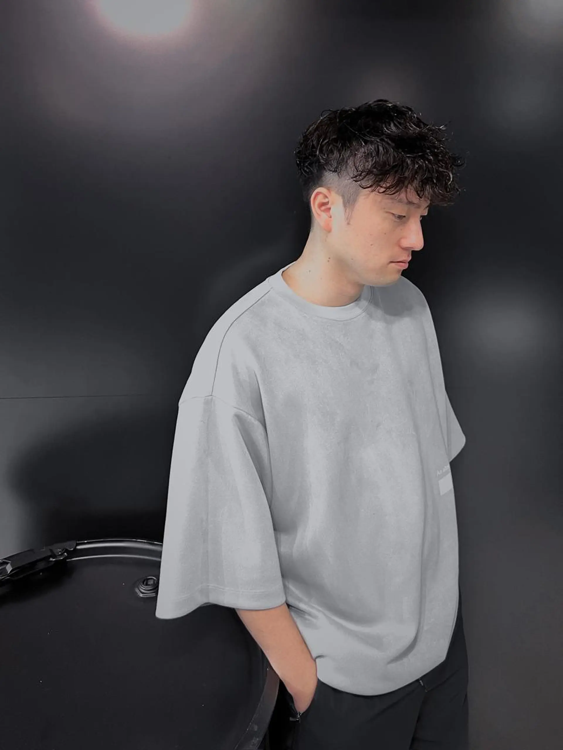 ショート パーマ メンズ メンズブリーチ ビジネス センターパート ダウンパーマ フェードカット メンズサロン【owl 心斎橋】難波/アメ村のヘアスタイル