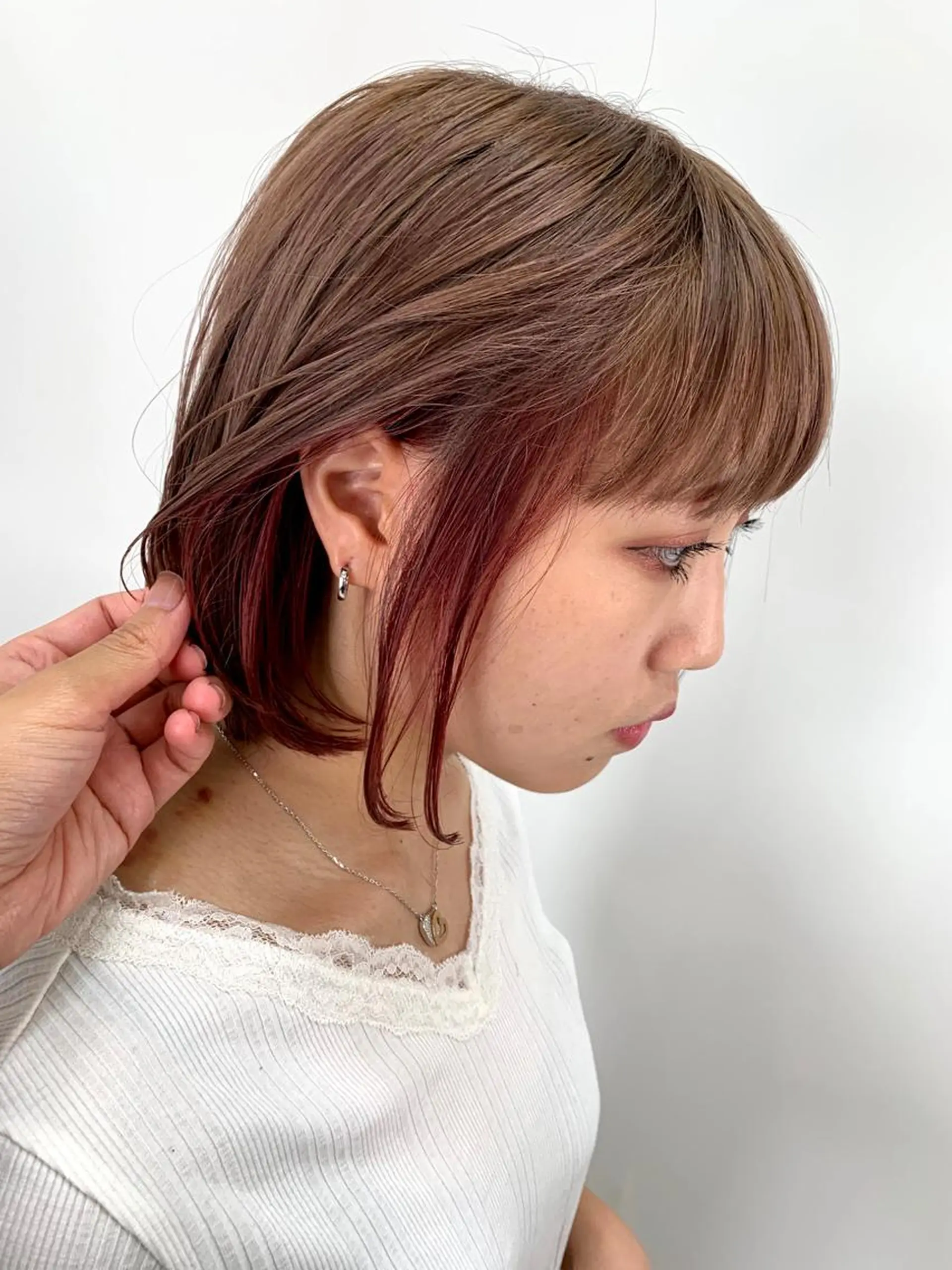 ミディアム カラー パーマ ヘアアレンジ ネイル マツエク・マツパ インナーカラー レッドカラー 赤色 トリートメント ボブ、縮毛矯正👑 心斎橋/高城涼也のヘアスタイル