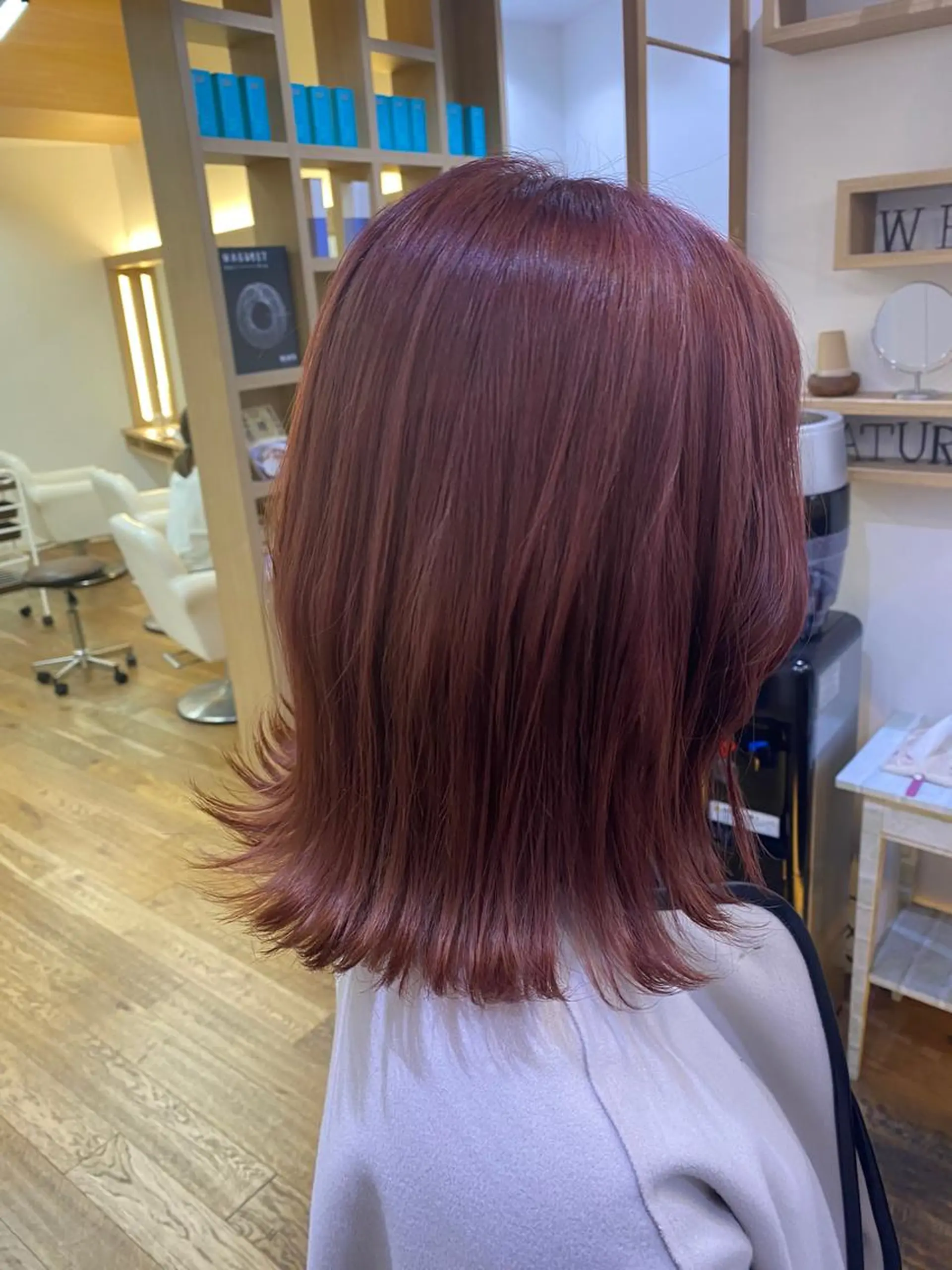 セミロング カラー ヘアアレンジ ブリーチ ピンクカラー 韓国ヘア sasugaのヘアスタイル