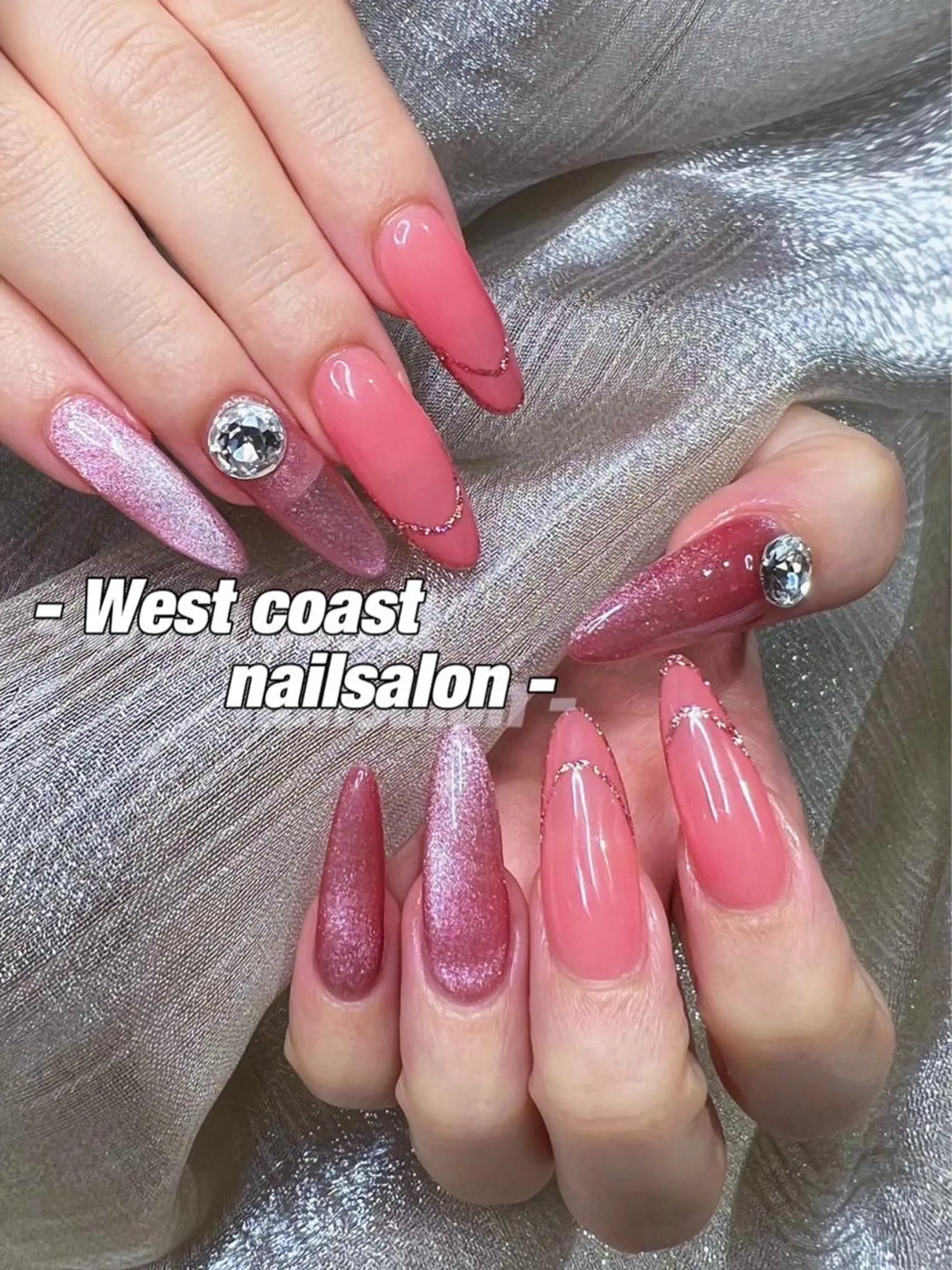 ネイル グラデーション 韓国ネイル ラメ(グリッター) ラメグラデーション 春ネイル ハンドネイル リボン、ガーリー パーツ放題専門店のネイルデザイン