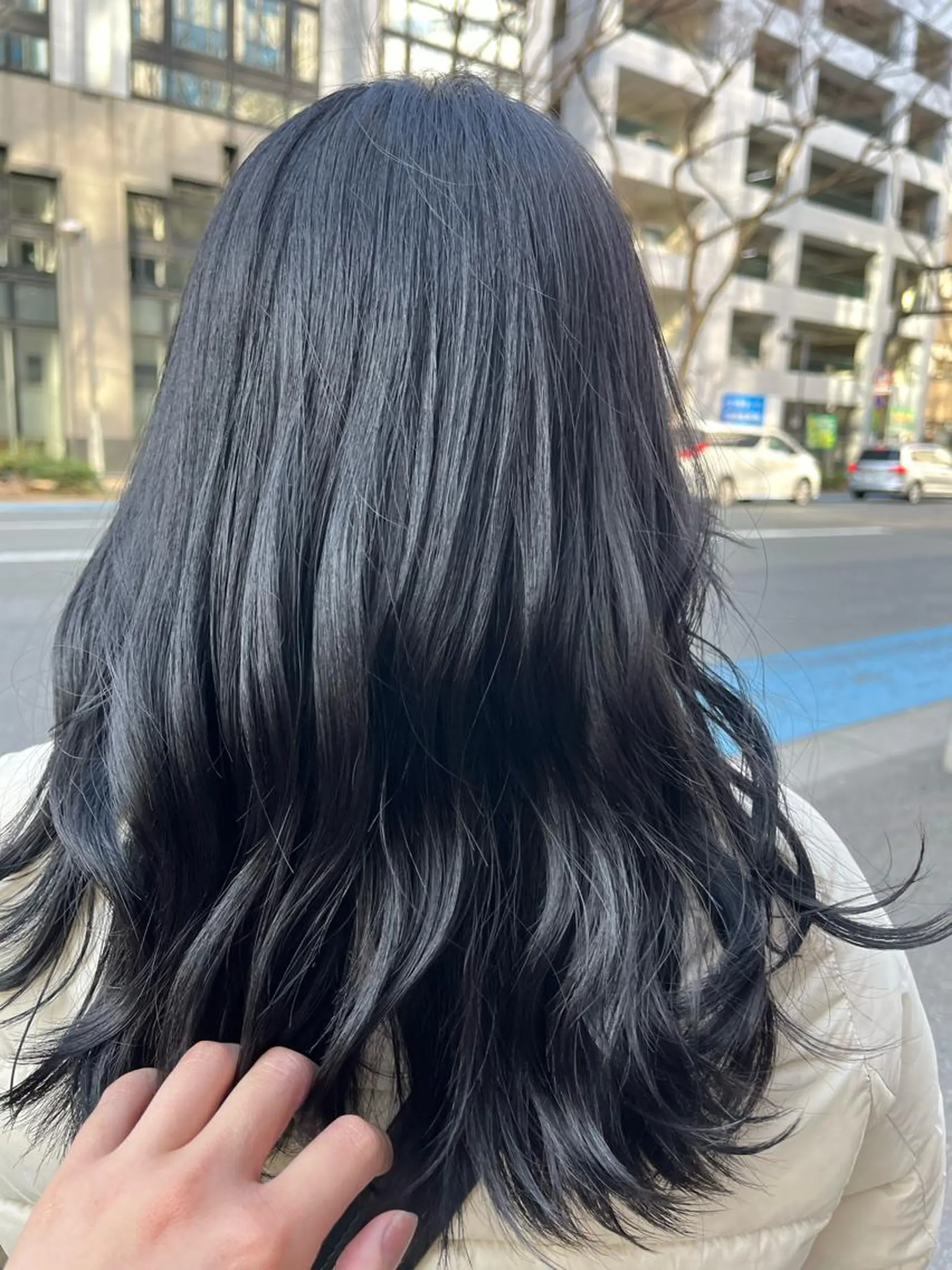 カラー 黒髪 ブルーカラー ブルーブラック えんぐちとも／透明感 カラー／博多ボブのヘアスタイル