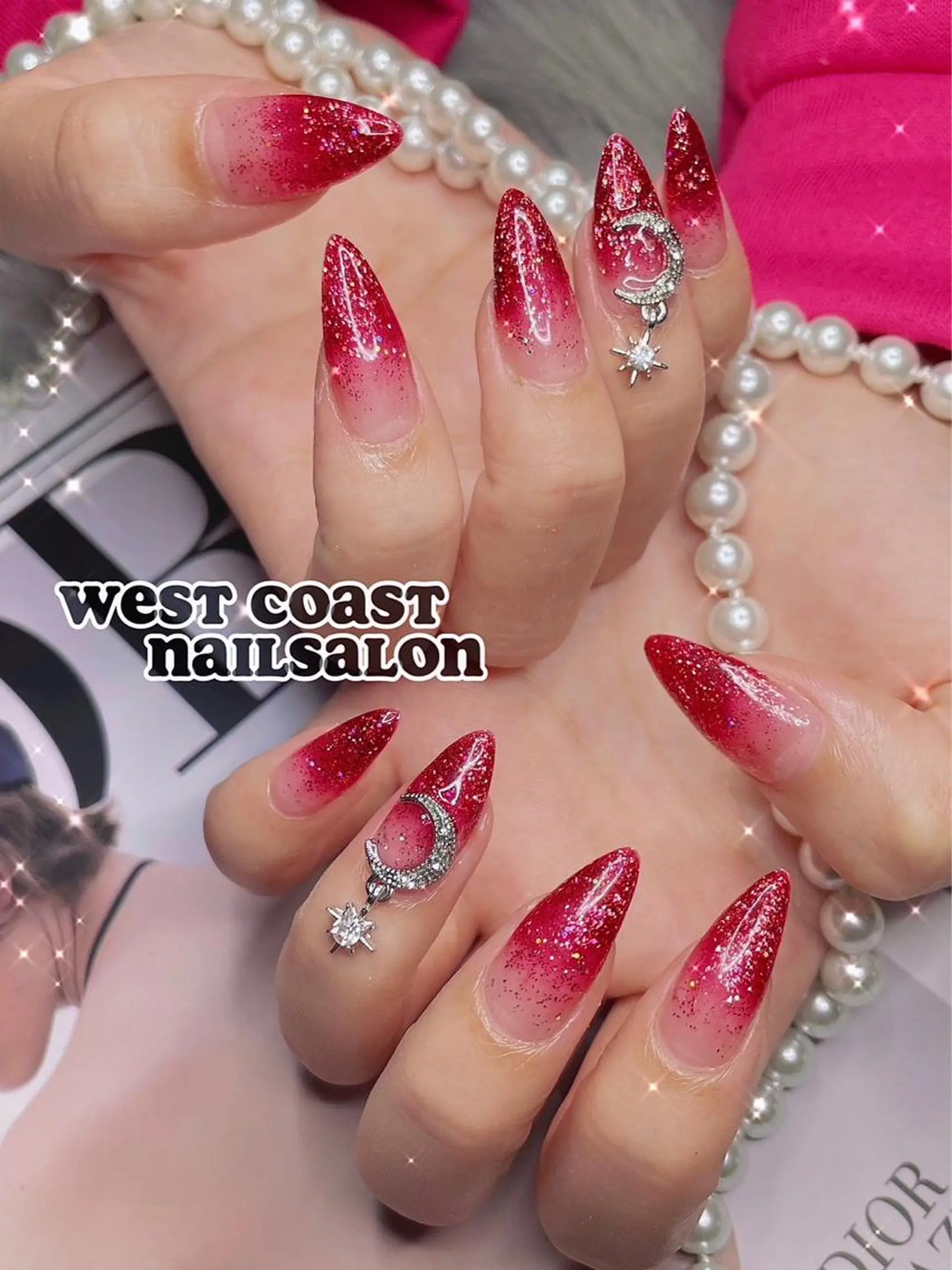 ネイル グラデーション ラメ(グリッター) ラメグラデーション リボン、ガーリー パーツ放題専門店のネイルデザイン