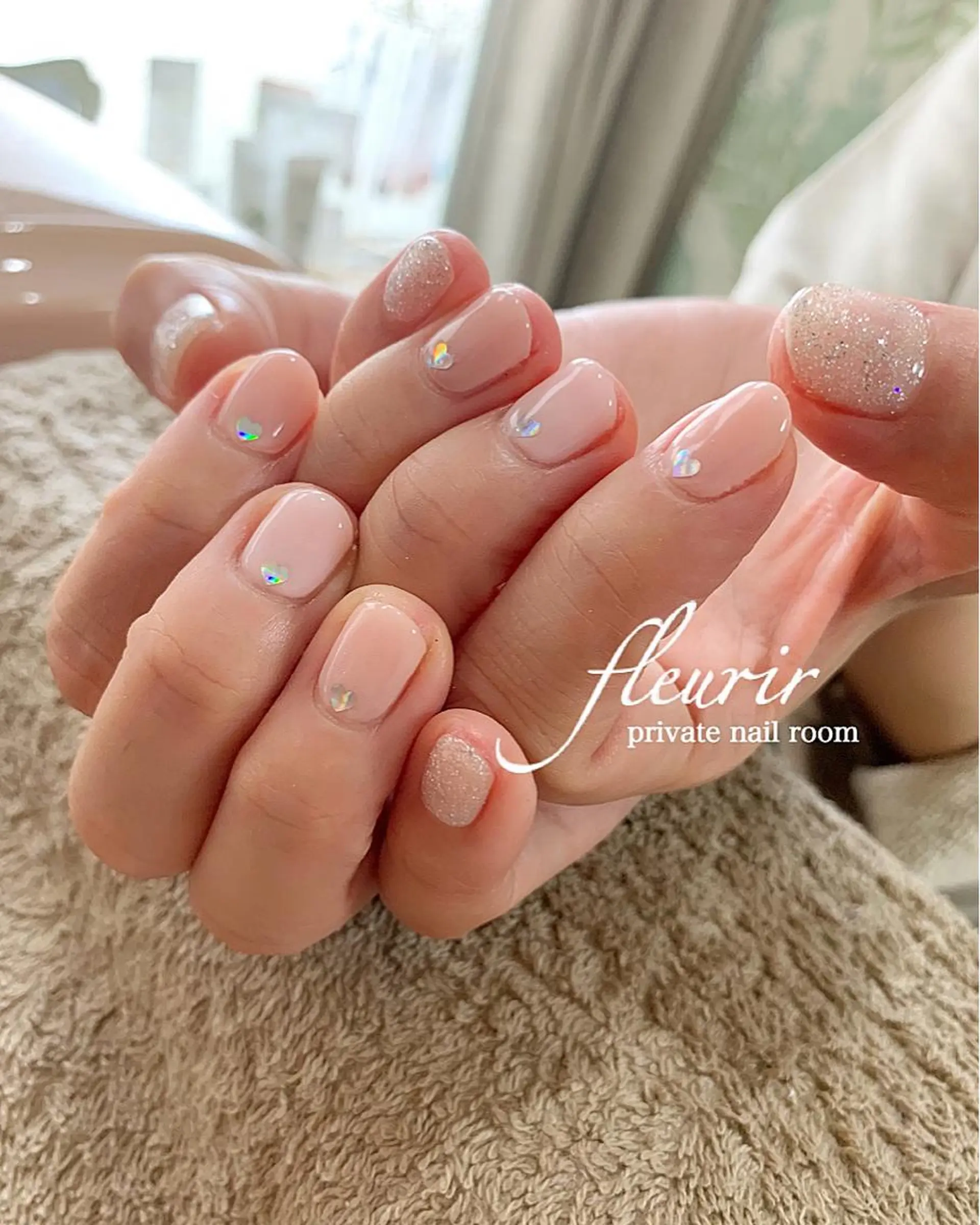 ネイル ハート オフィスネイル ピンク フルリール 【プライベートサロンのネイルデザイン