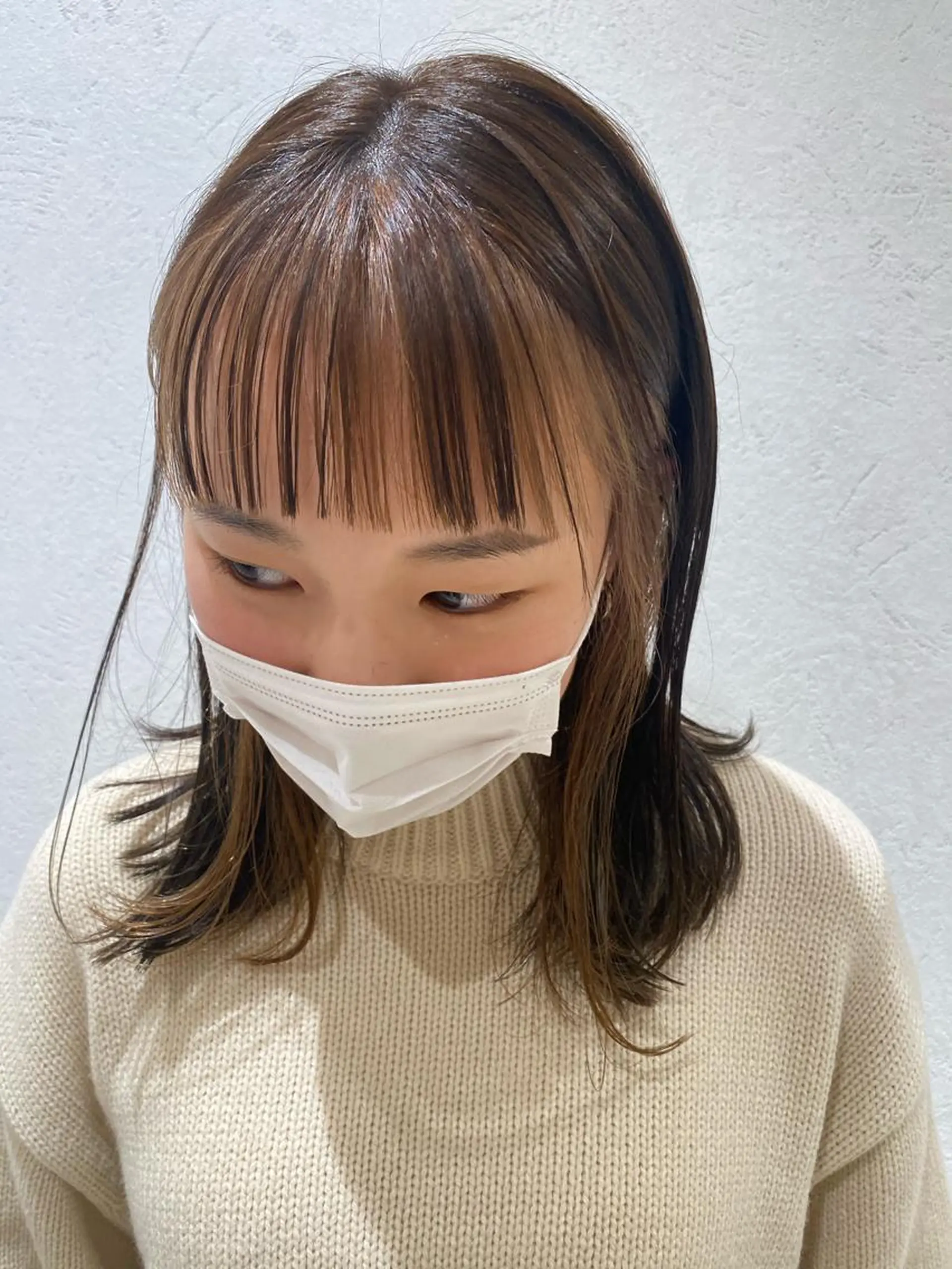 ミディアム カラー ミストバング ベージュカラー  フェイスフレーミング ヘアカラー トリートメント ヘッドスパ パーマ指名No1 /namiのヘアスタイル