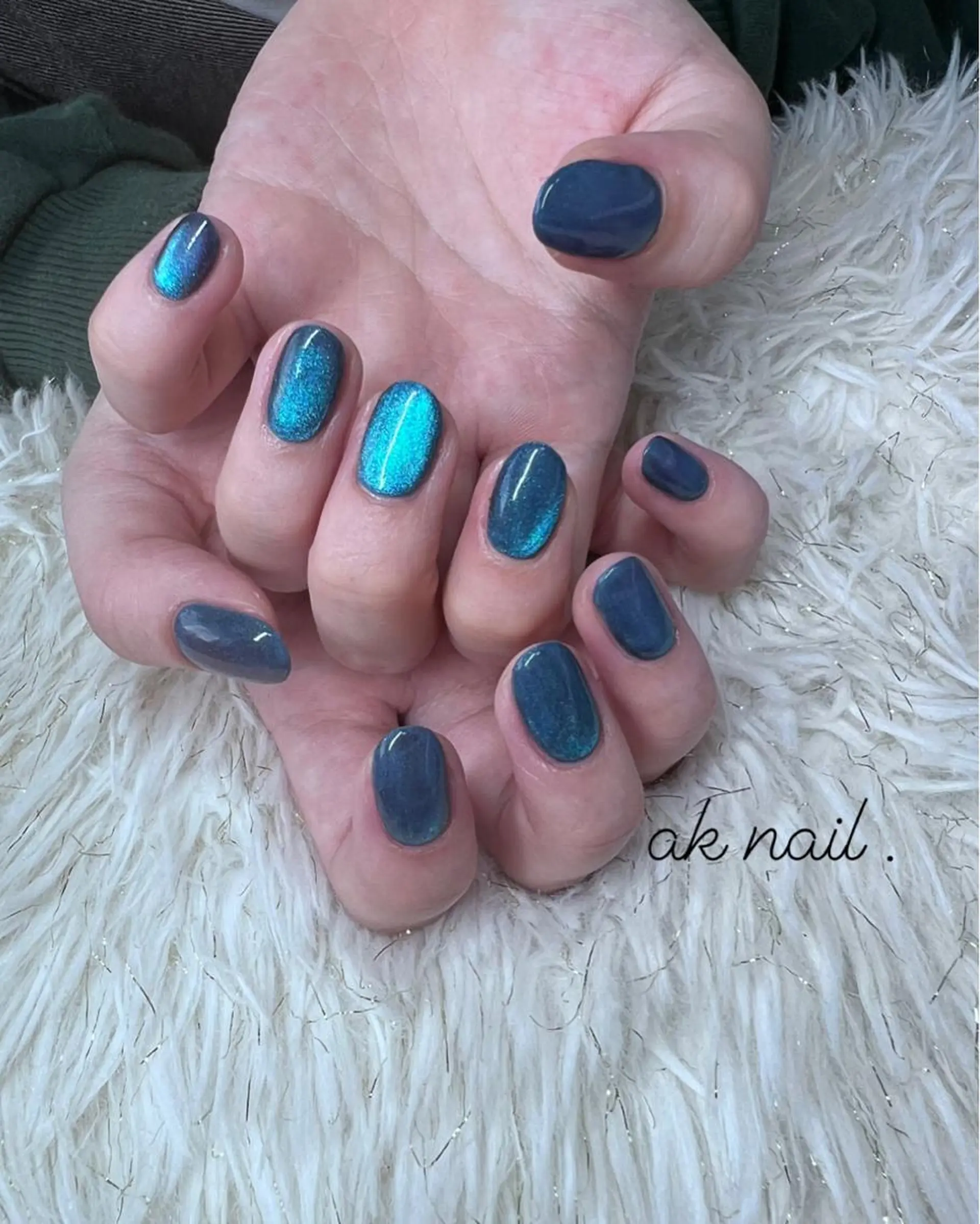 ショート ネイル マグネットネイル ワンカラーネイル ハンドネイル ak nail .のネイルデザイン