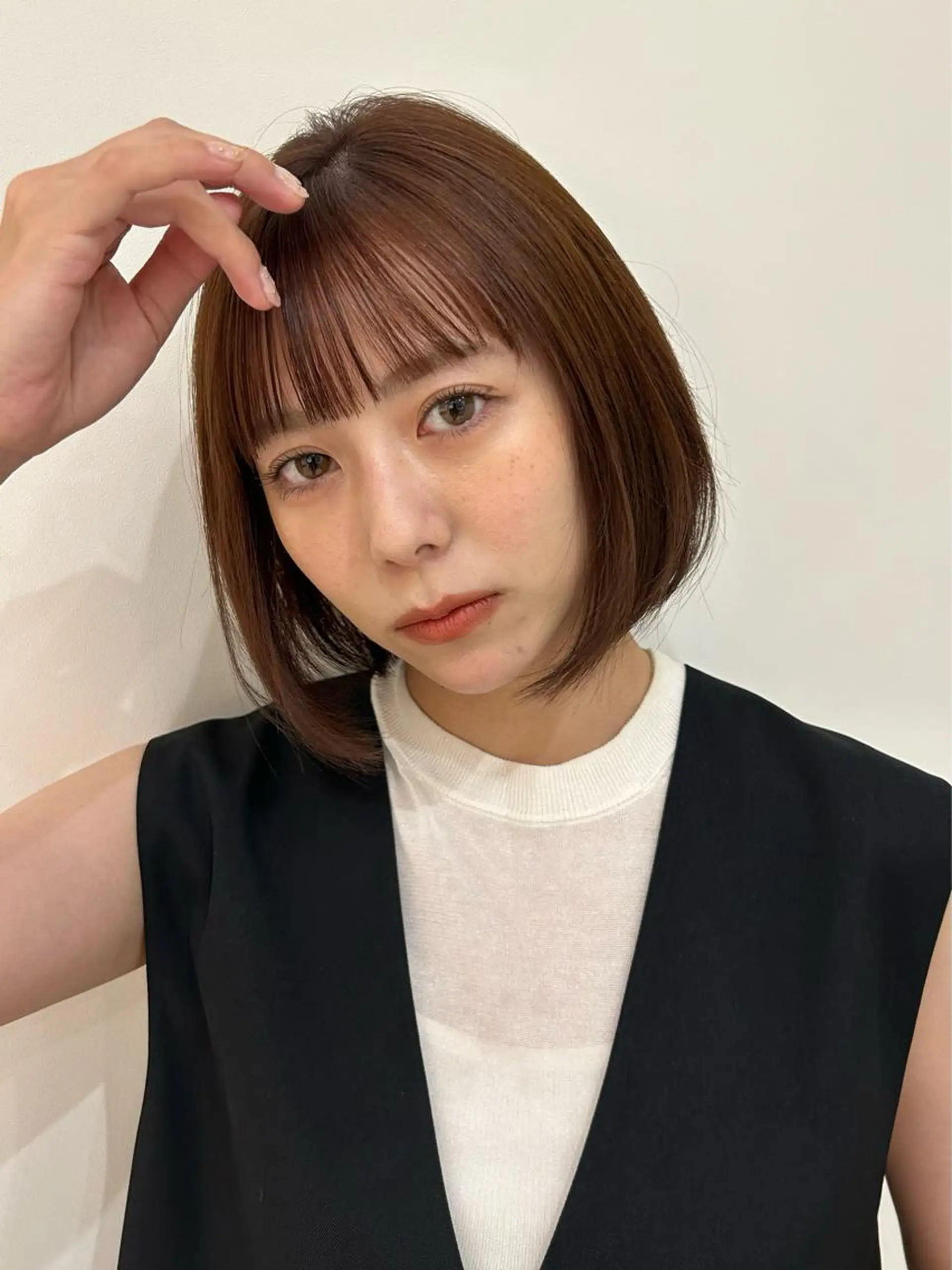 ミディアム パーマ カット 縮毛矯正 トリートメント 淡路.上新庄/透明感 .艶カラー/野口春貴のヘアスタイル