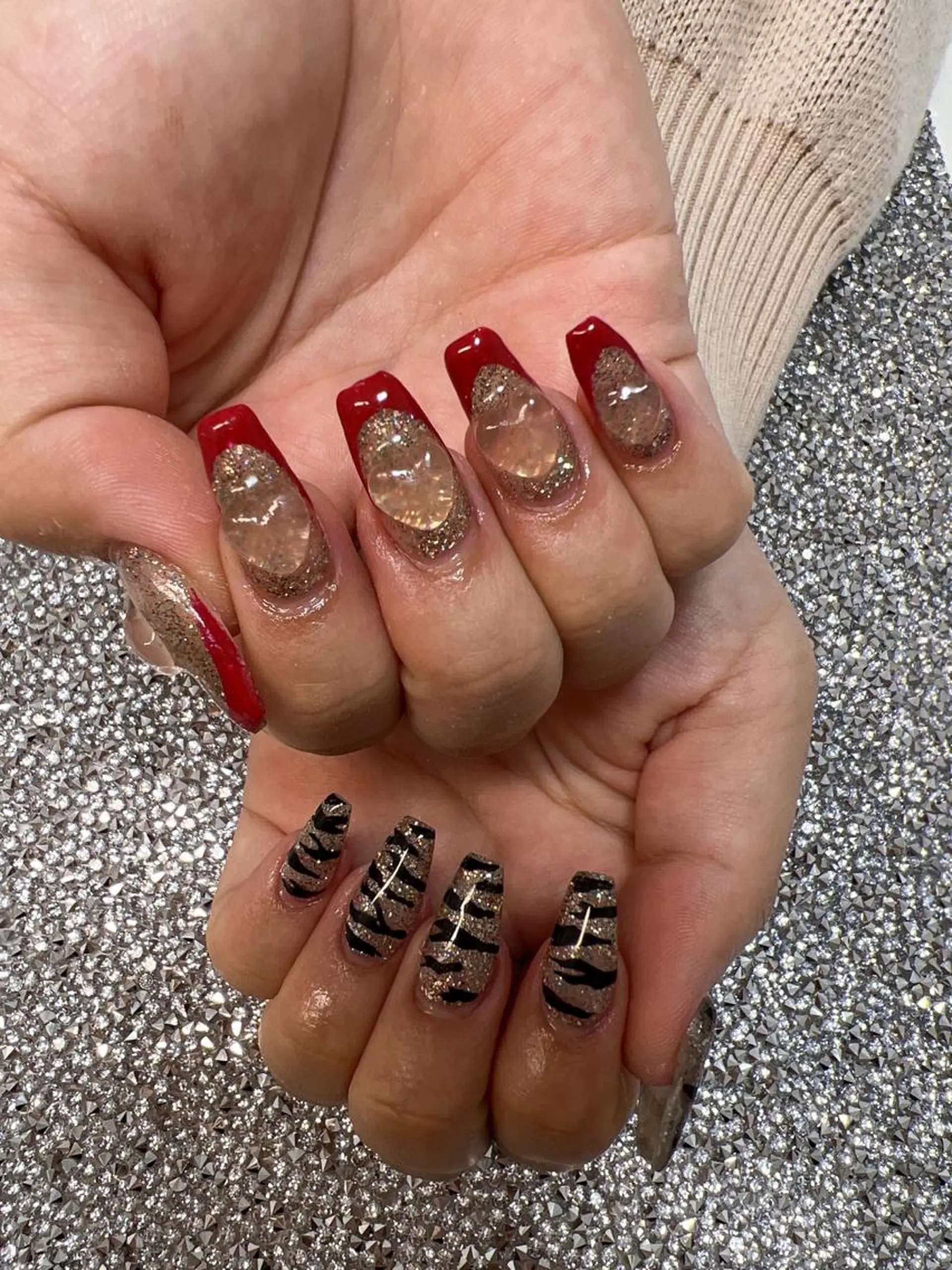 ネイル アニマル柄 フレンチネイル ハート coco nailのネイルデザイン