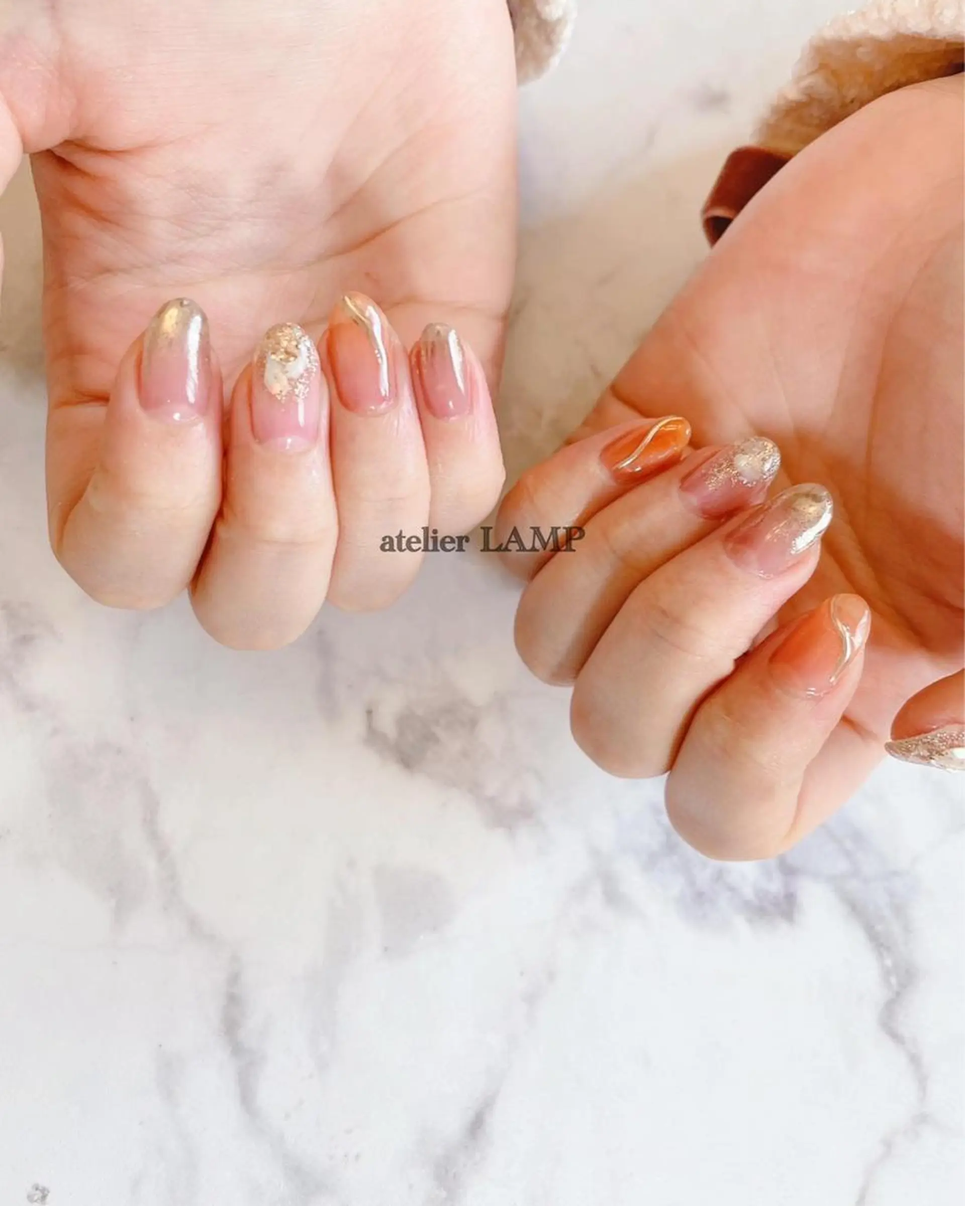 ネイル キラキラネイル ニュアンスネイル オレンジ シンプルネイル NANA no artのネイルデザイン