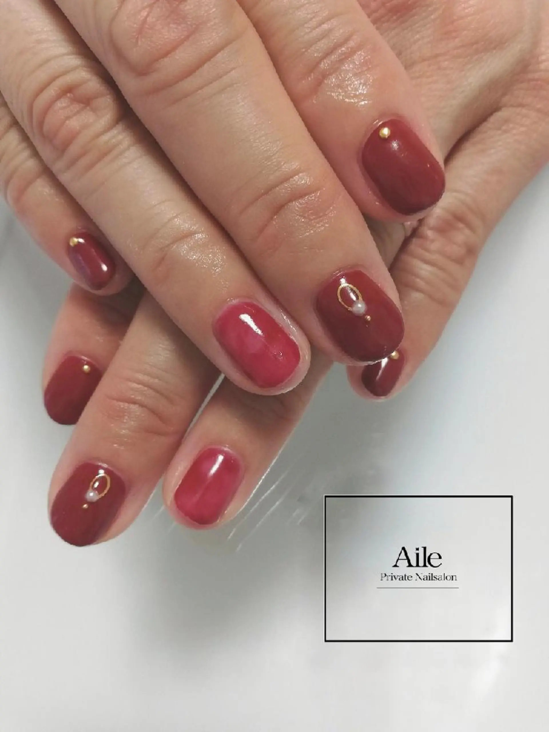 ネイル べっ甲ネイル 赤色 なが さきのネイルデザイン