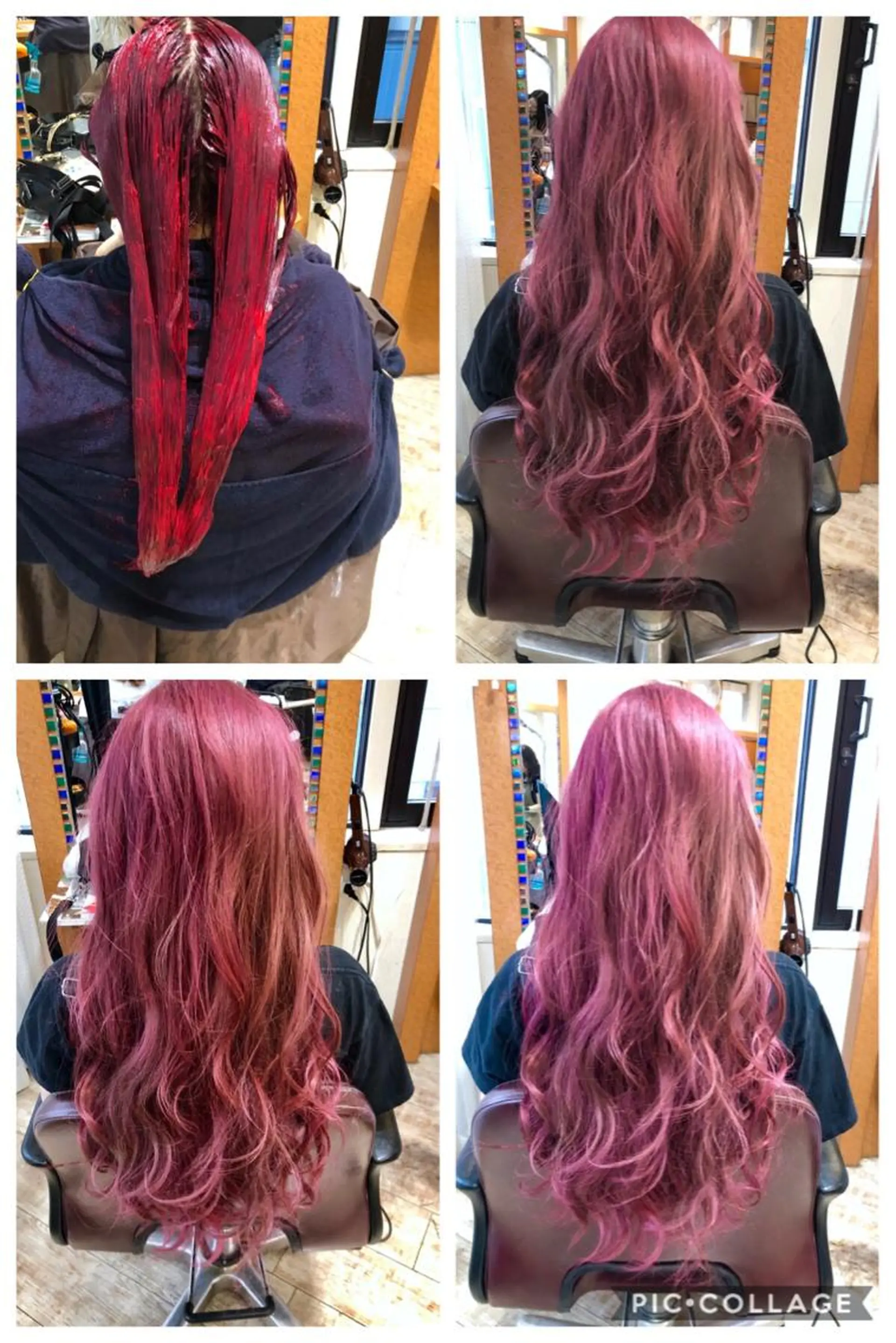 ロング カラー ブリーチ カシス ピンクカラー レッドカラー ルビー 100%髪質改善特化 TRUNSのヘアスタイル