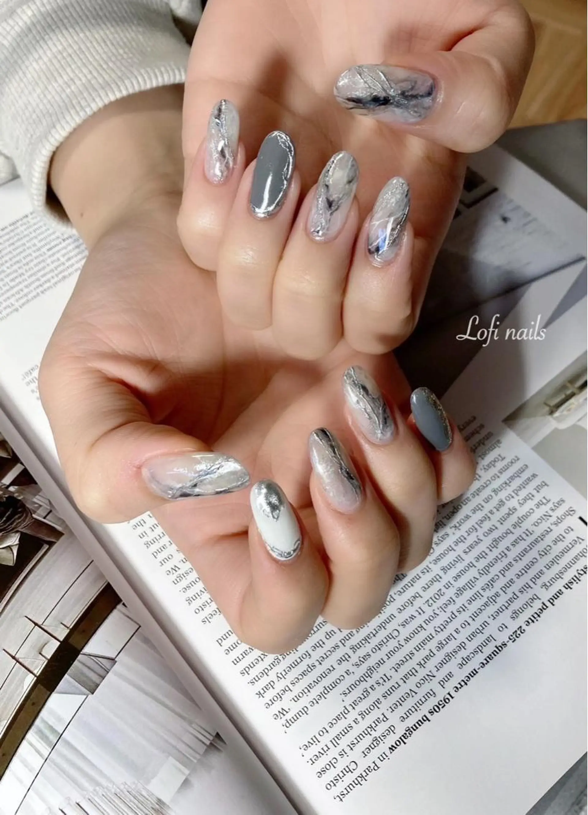 セミロング ネイル 大理石ネイル(マーブル) Lofi nails ゆきこのネイルデザイン