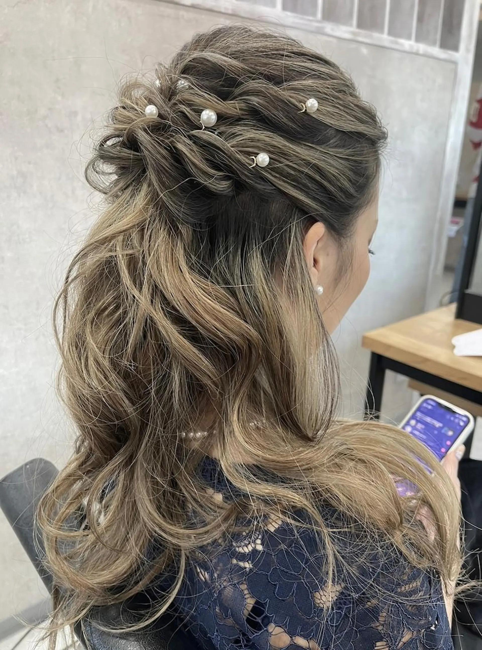 カラー ヘアアレンジ ハーフアップ ヘアセット 松井那津子 /ハイライトブリーチのヘアスタイル