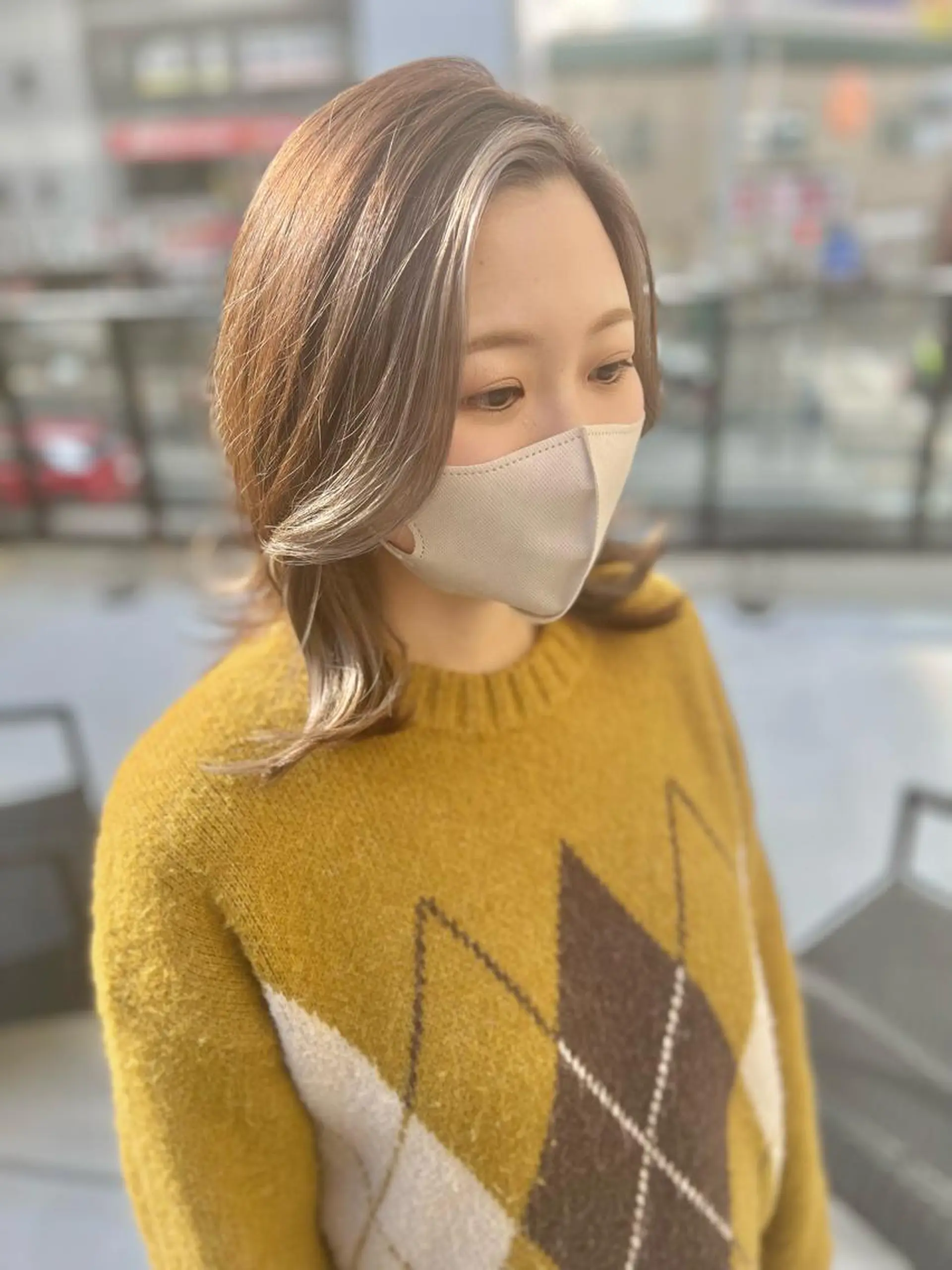 ミディアム ミストバング カット ヘアカラー ブリーチ毛に縮毛矯正 ✨カラー✨山田 正幸のヘアスタイル