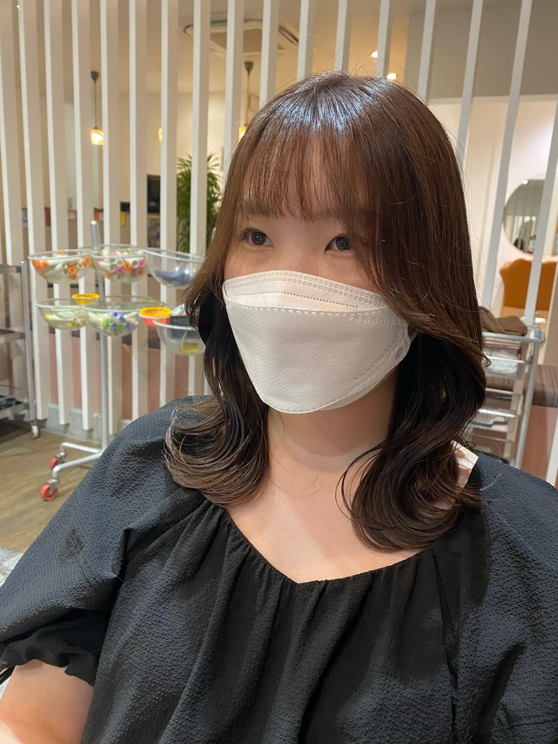 ミディアム くびれヘア 小顔カット 【ハイライト】 YUYAのヘアスタイル