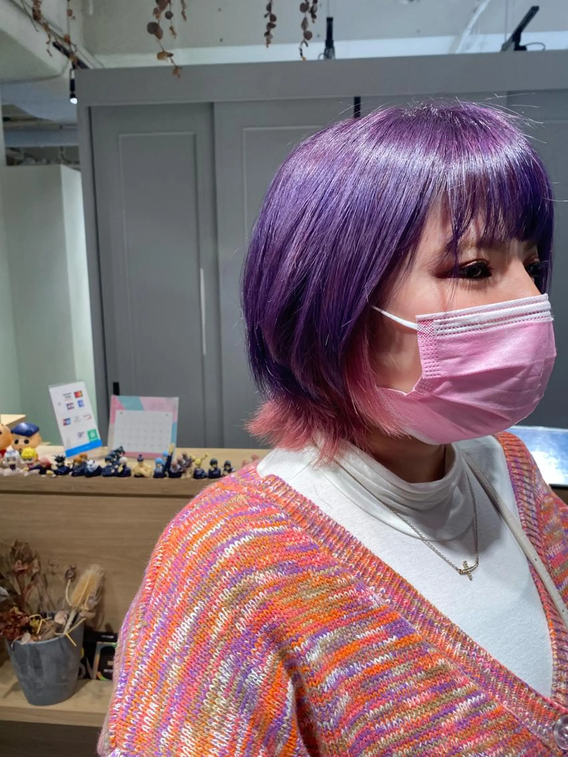 ミディアム カラー ラベンダーカラー ピンクカラー ボブ ウルフカット カット ヘアカラー オスズ 🎀´-のヘアスタイル