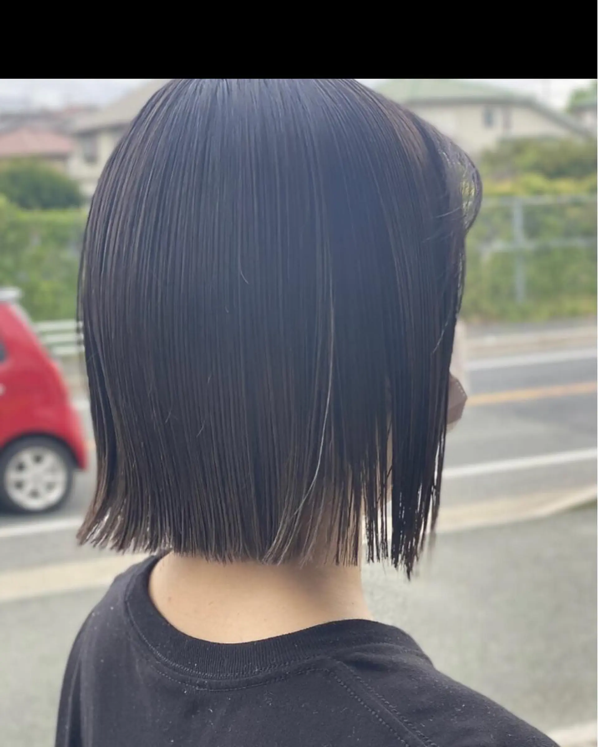 ミディアム パーマ ボブ 縮毛矯正 奥田 誠司のヘアスタイル