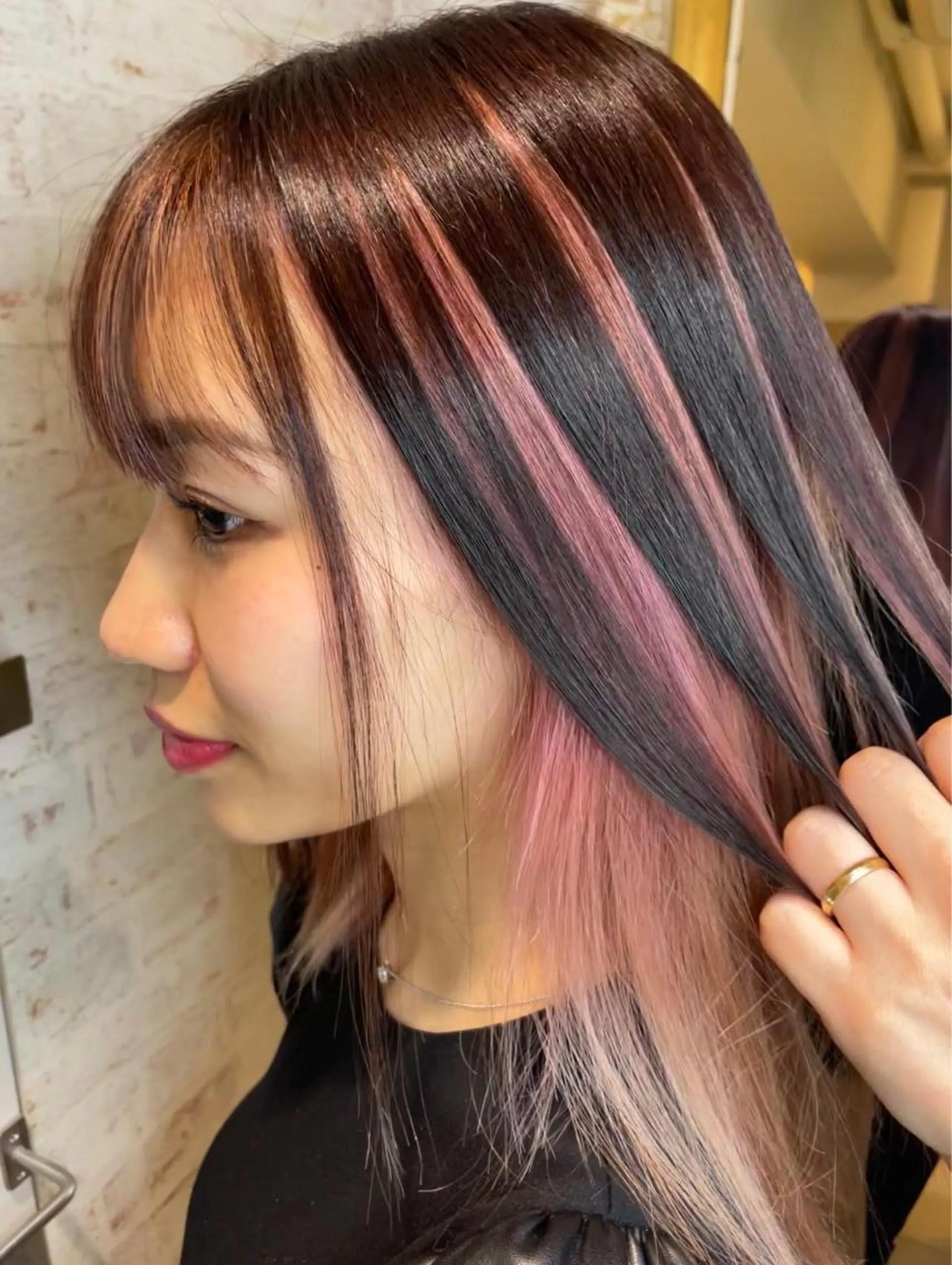 セミロング カラー ミストバング ベージュカラー ブリーチ ブルーカラー ケアブリーチ ヘアカラー matiz マティス　表参道所属・💙アンブレラカラー 髪質改善　丸尾】のヘアスタイル