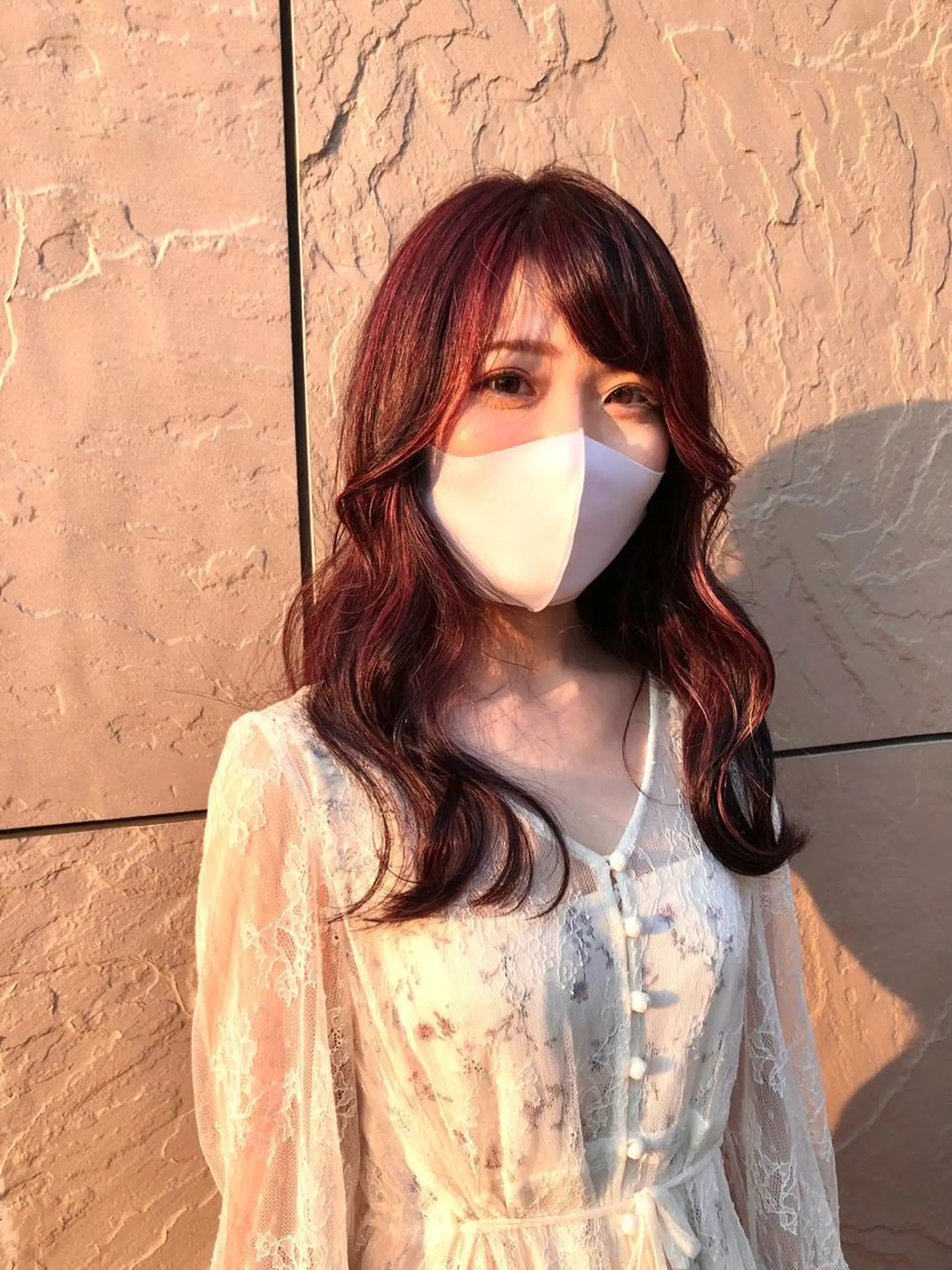 セミロング カラー レッドカラー 韓国風ヘア レイヤーカット 美髪形成💎縮毛矯正 顔レイヤー松尾　幸樹のヘアスタイル