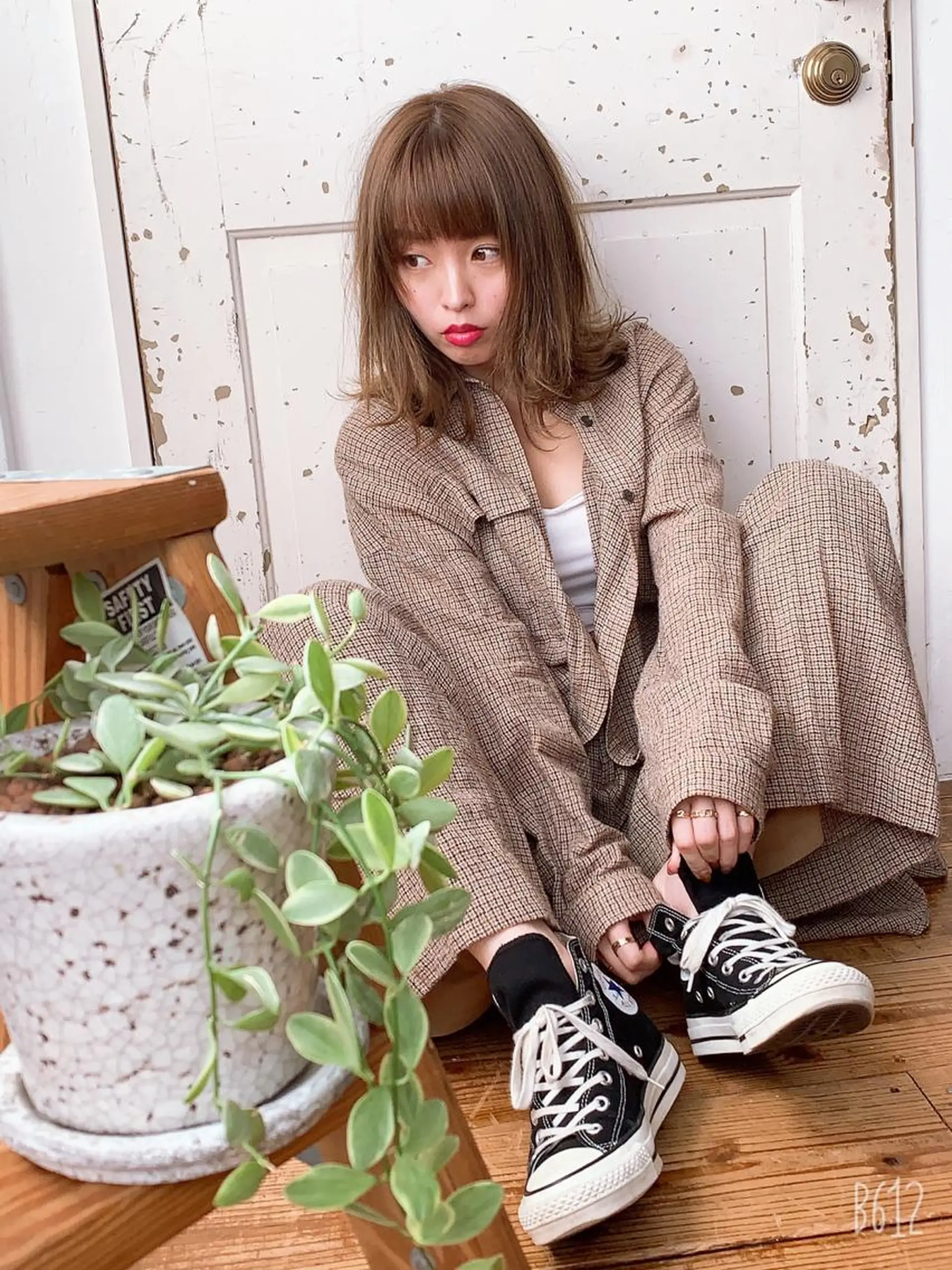 ミディアム 白髪ぼかしハイライト 柳川拓哉のヘアスタイル