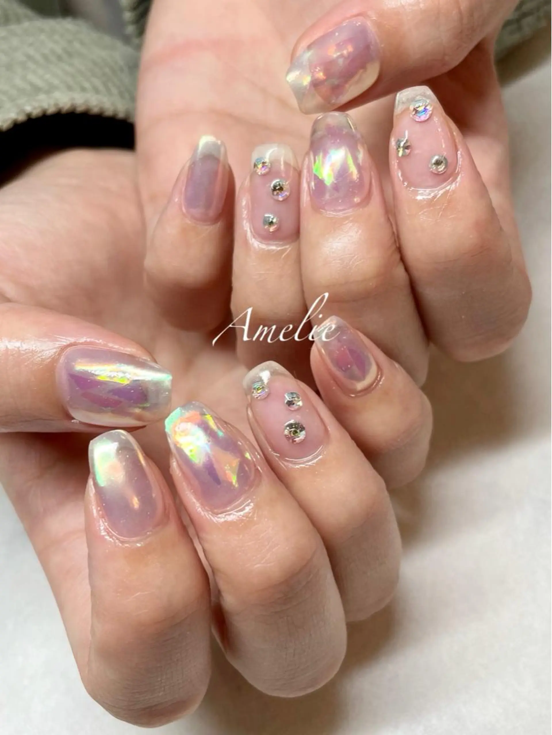 ネイル オーロラネイル クリアネイル 氷ネイル・うるうるネイル キラキラネイル スカルプネイル yo koのネイルデザイン