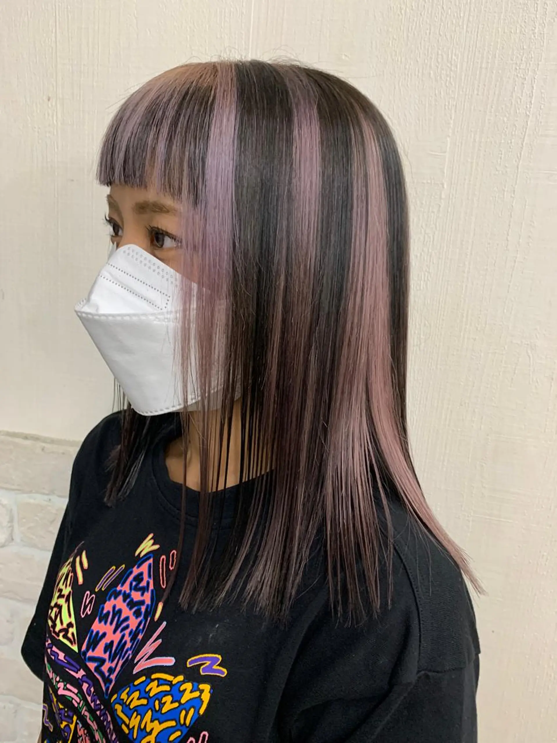 ロング カラー ヘアアレンジ 黒髪 ブリーチ ピンクカラー ヘアカラー きむえり/髪質改善 /セット/カラーのヘアスタイル