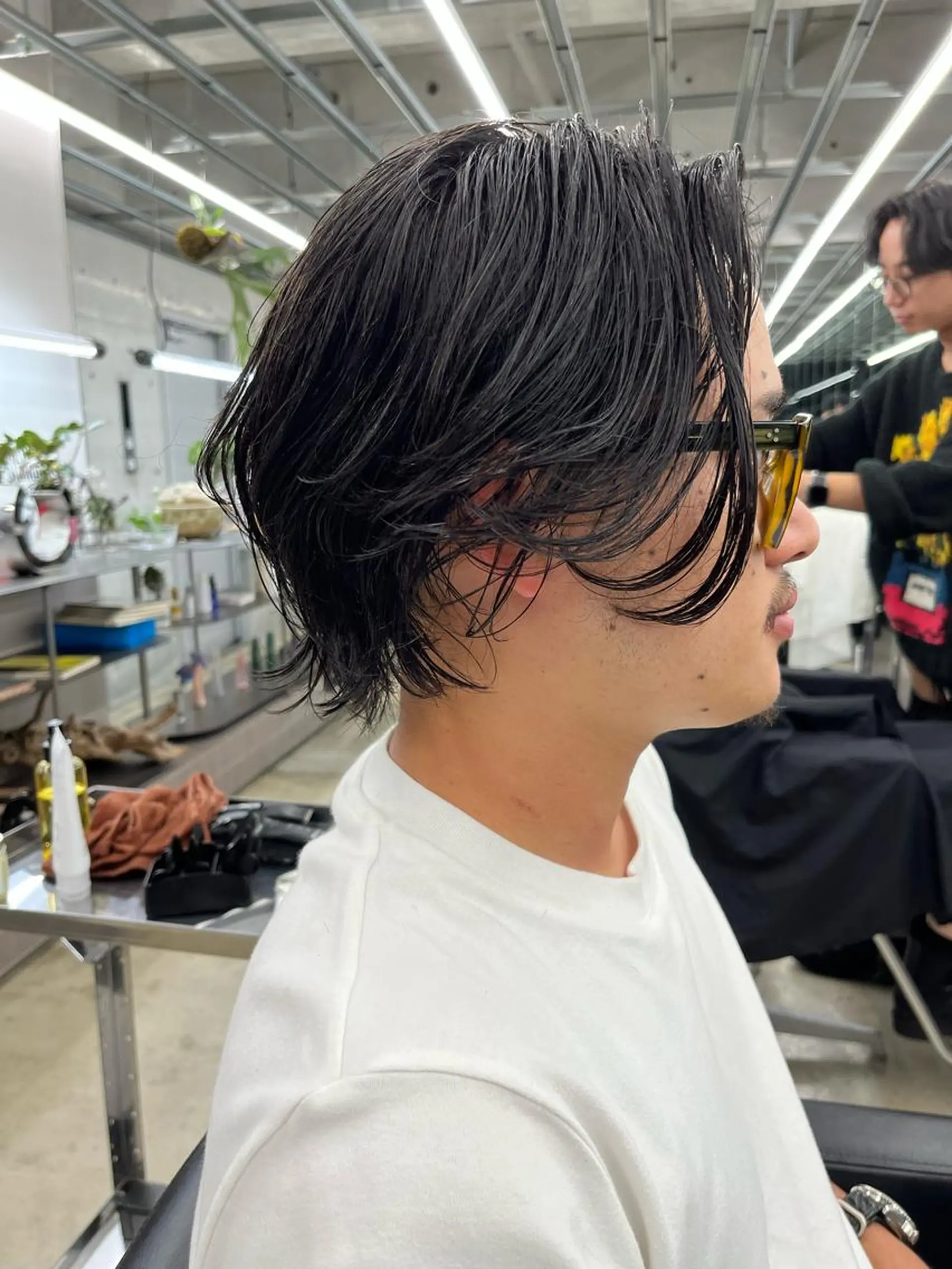 ミディアム パーマ メンズ カット ダブルカラー/ ケアブリーチ/クニトのヘアスタイル